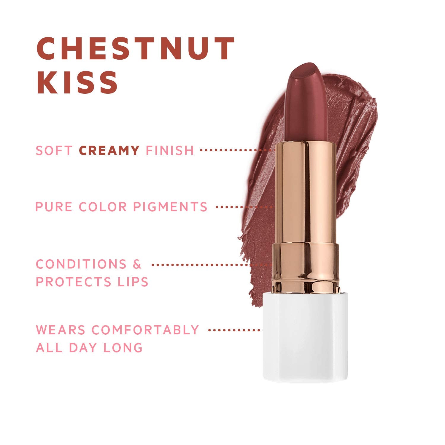 Flower Beauty Petal Pout Lipstick - Cruelty Free - Nourishing & Highly Pigmented Lip Color with Antioxidants (Chestnut Kiss - Cr