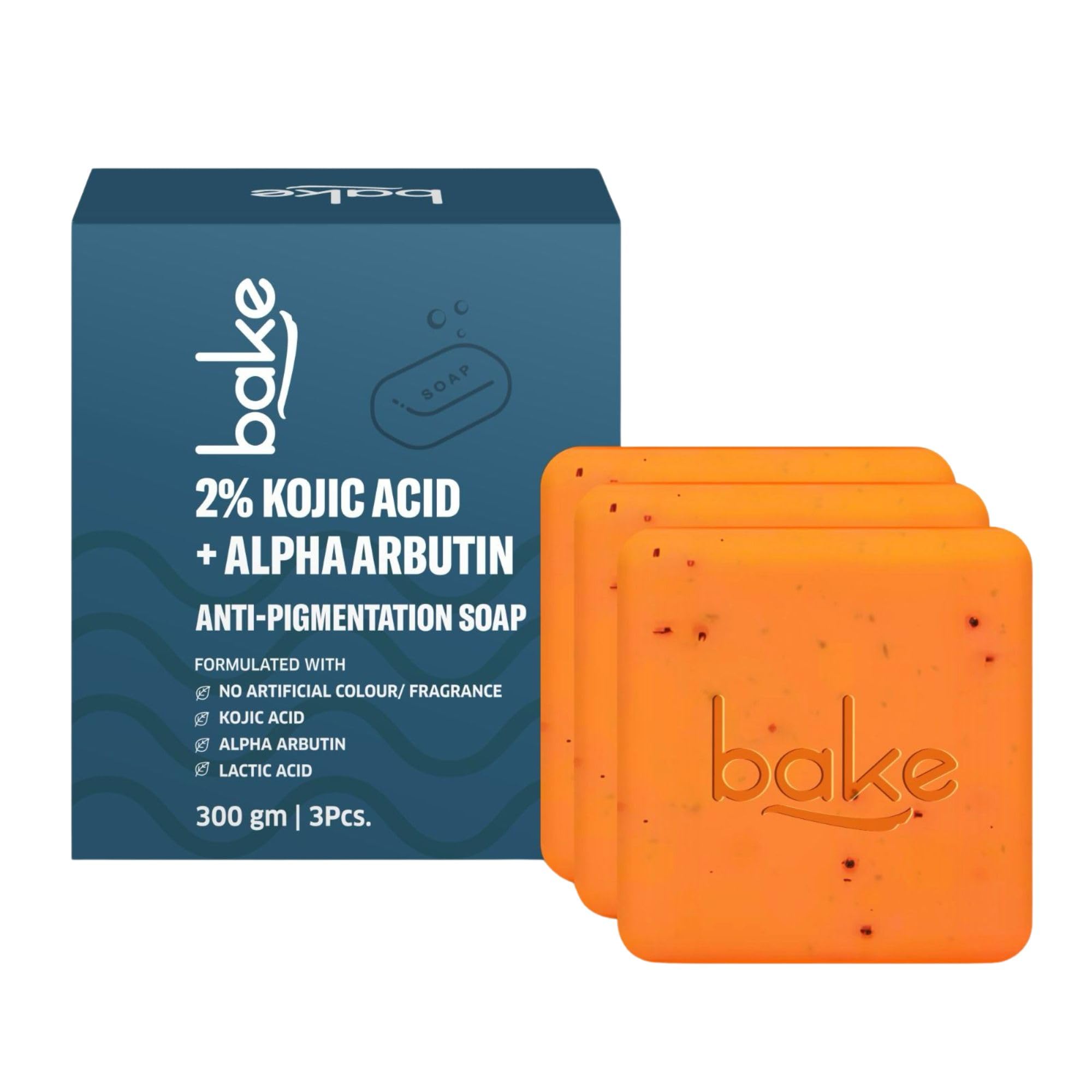 Bake 2% Kojic Acid Scrub Treatment Soap (100 Gms Pack Of 3) With Alpha Arbutin, Lactic Acid & Niacinamide | For Pigmentation, Da