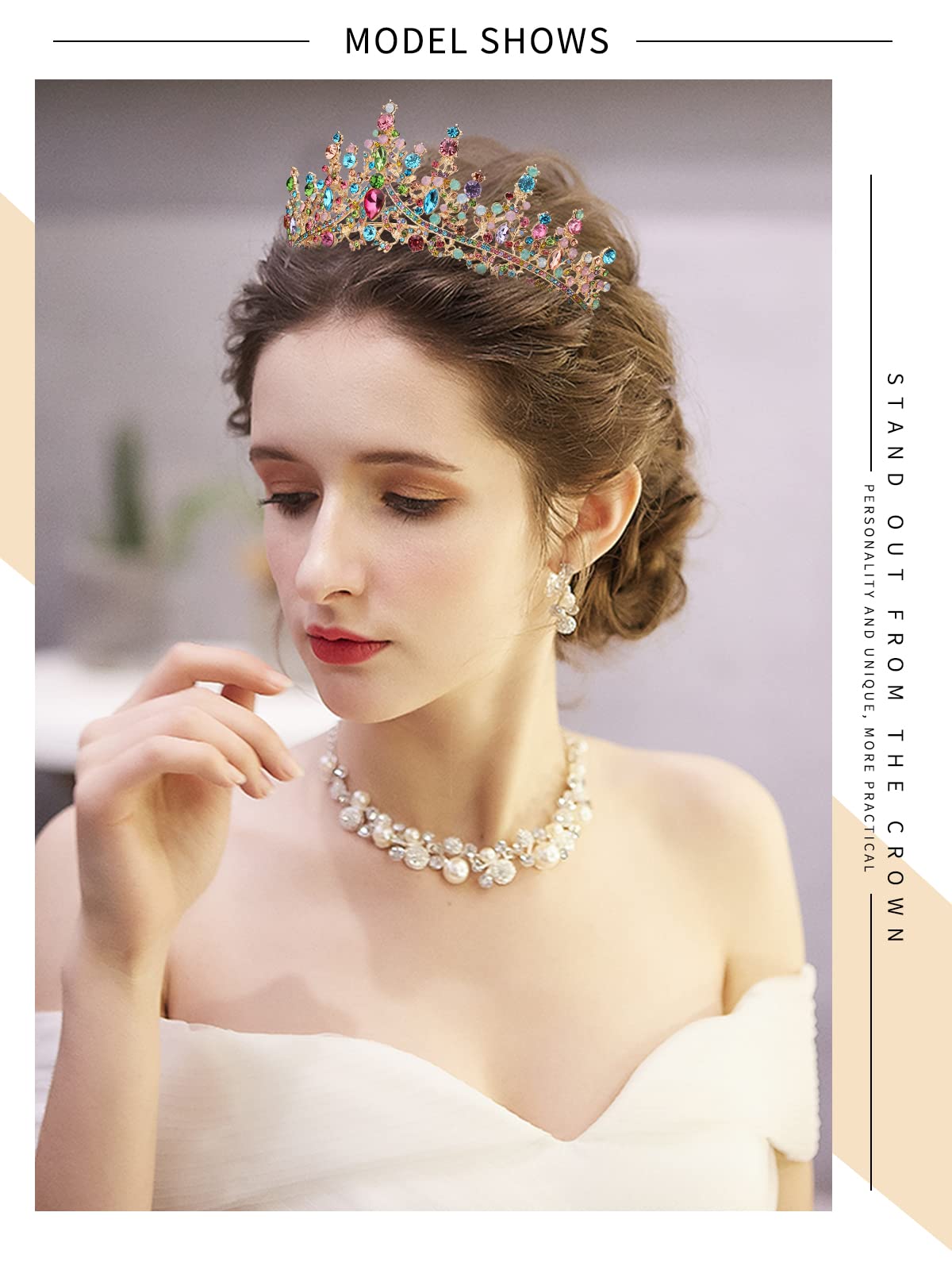 Tobatoba Tiaras For Women, Multicolor Tiara Gold Crowns For Women, Wedding Tiara For Bride Queen Crown, Royal Princess Quinceane