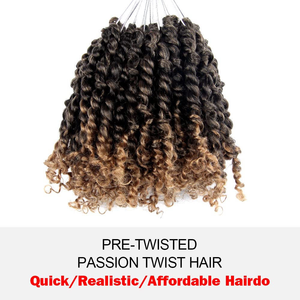 Wudas Short Passion Twist Hair 10 Inch Pre-Twisted Passion Twists Crochet Hair Ombre Honey Blonde Pre-Looped Synthetic Crochet B