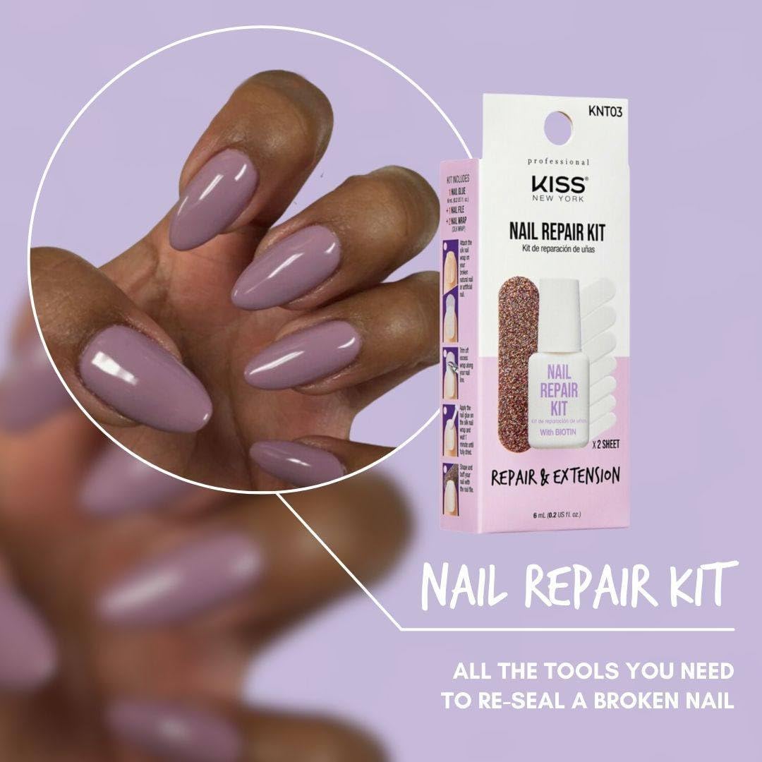 Kiss New York Nail Repair Kit For Damage Nails, Broken Cracked And Weak Nails, Biotin Infused Nail Glue, Nail File, And 2 Nail W