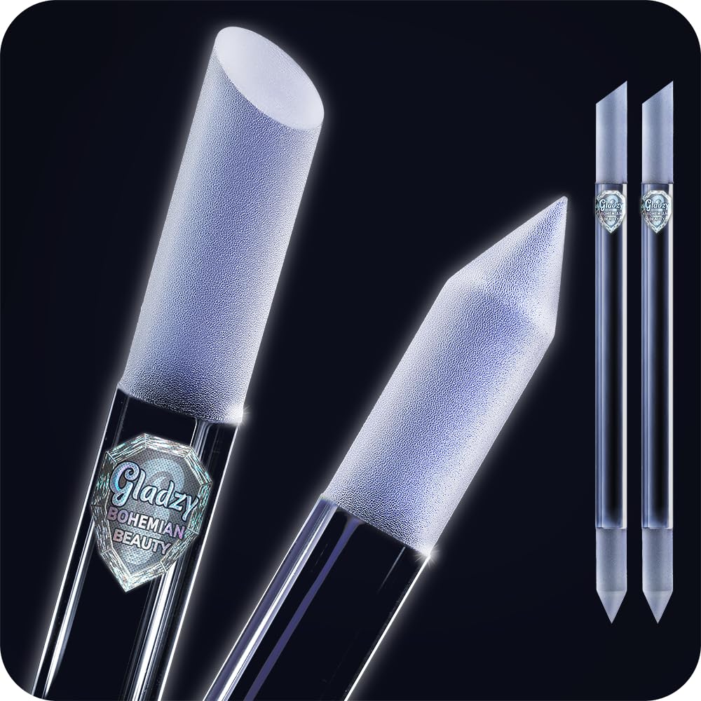 GLADZY Glass Cuticle Pusher Tool - 2 pcs. Manicure Sticks, Crystal Glass Cuticle Remover, Callous and Dry Skin Fingertip File, N
