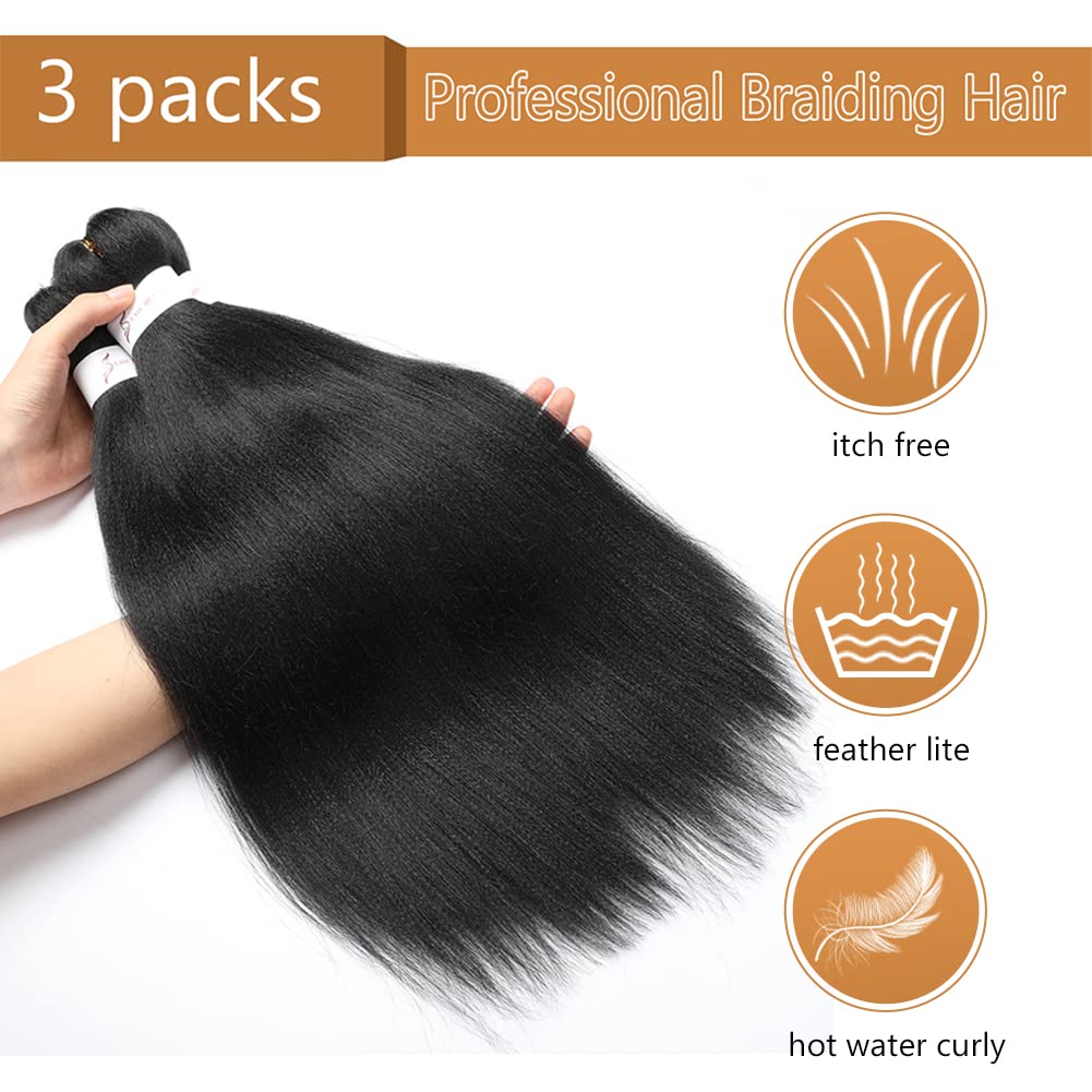Braiding Hair Pre Stretched 14 Inch 3 Packs Short Braiding Hair,No Itch, Hot Water Setting Natural Black Professional Synthetic