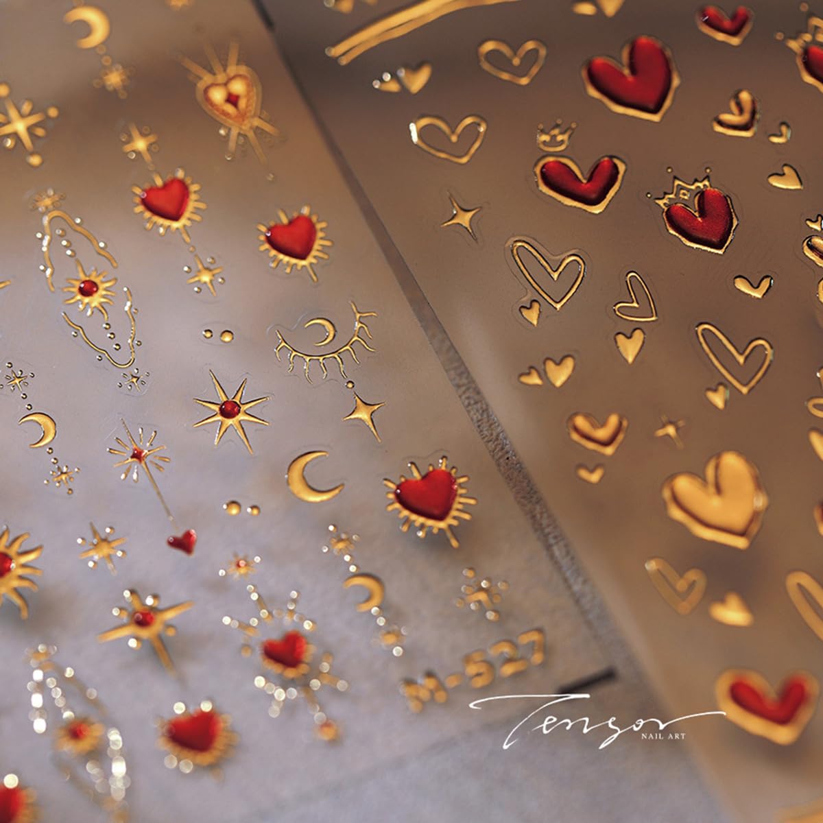 Heart Star Nail Art Stickers Decals Love Heart Valentines Day Nail Stickers Star Moon Sun 5D Embossed Nail Decals Golden Luxury