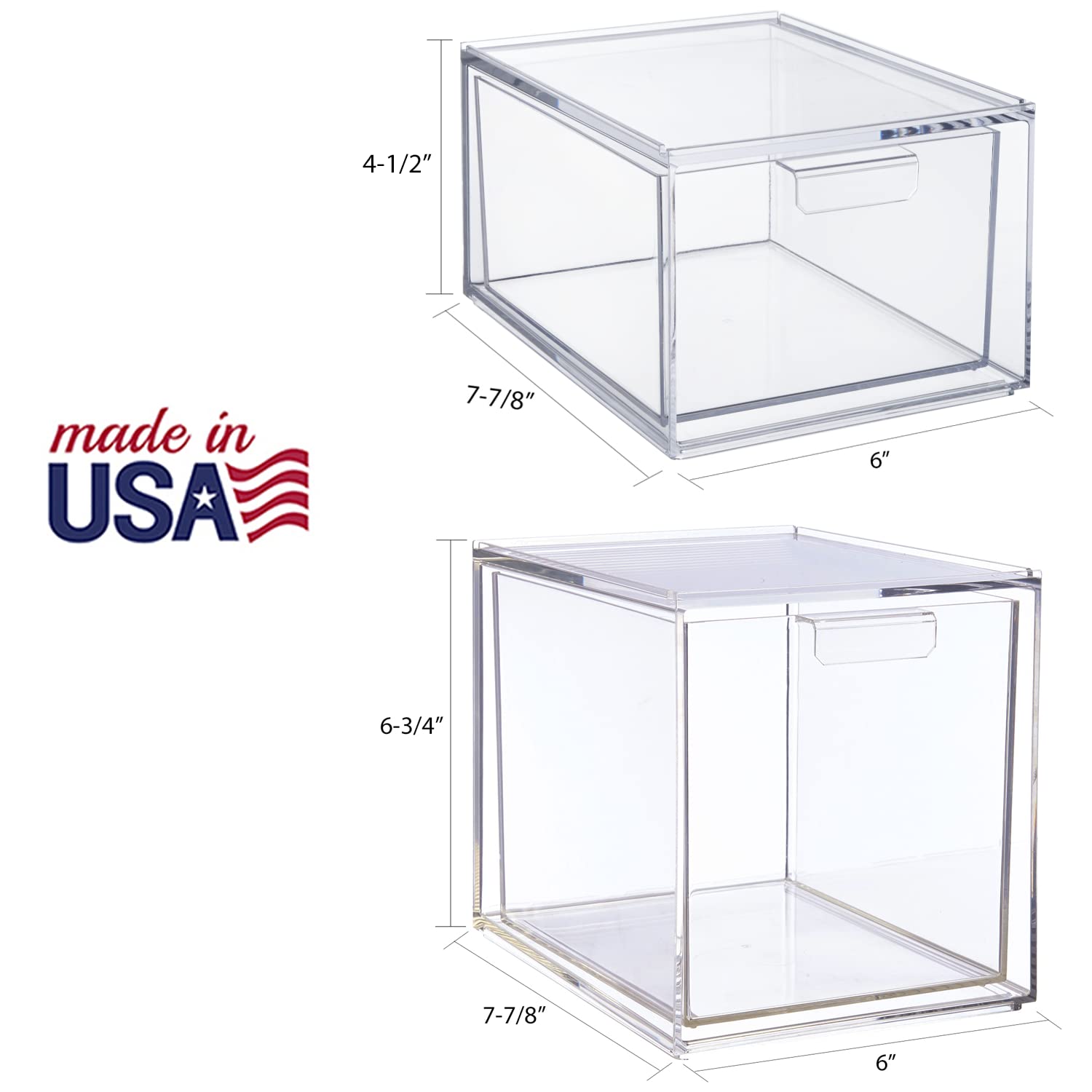 STORi Audrey Stackable Clear Bin Plastic Organizer Drawers  2 Piece Set  Organize Cosmetics and Beauty Supplies on a Vanity  Mad