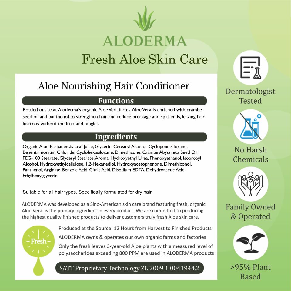 Aloderma Aloe Nourishing Hair Conditioner Made with Fresh Organic Aloe Vera for Dry, Damaged Hair - Deeply Hydrates and Nourishe