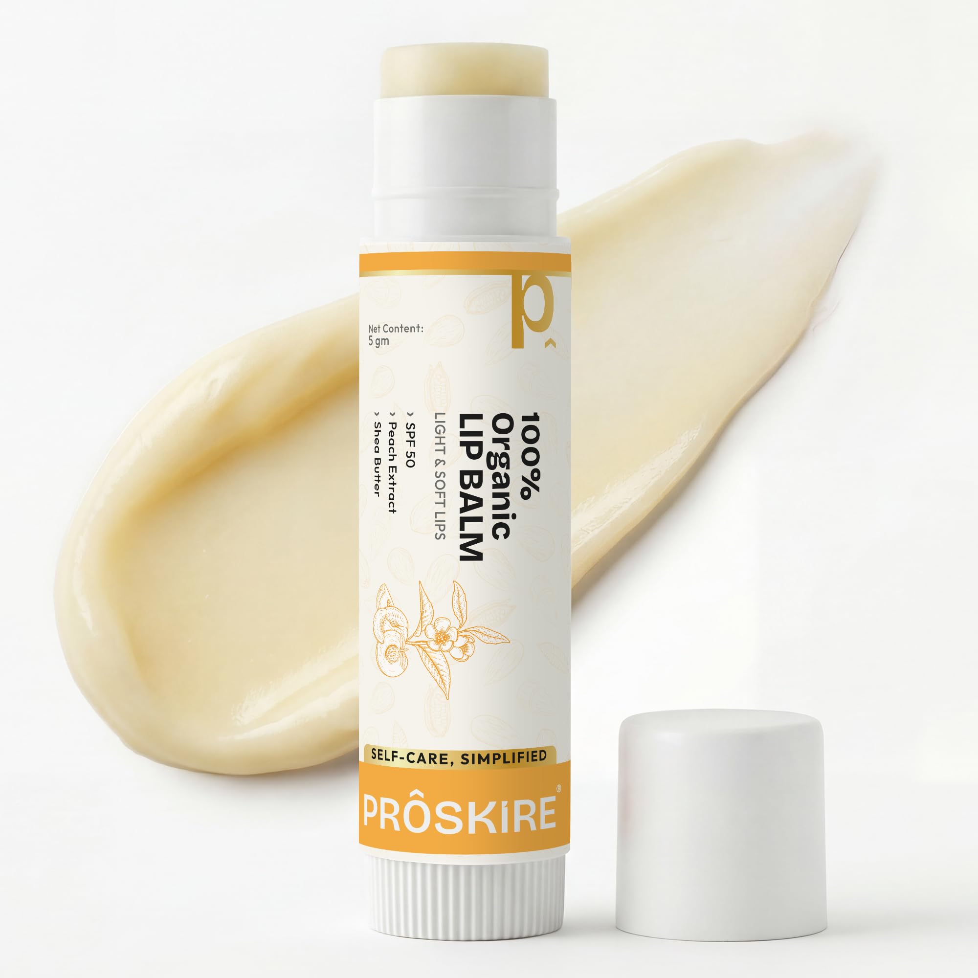 Proskire 100% Organic Lip Balm Spf 50 For Dark, Dry Lips | Peach Extract & Shea Butter For Soft Pink Lips | Hydrating NonSticky