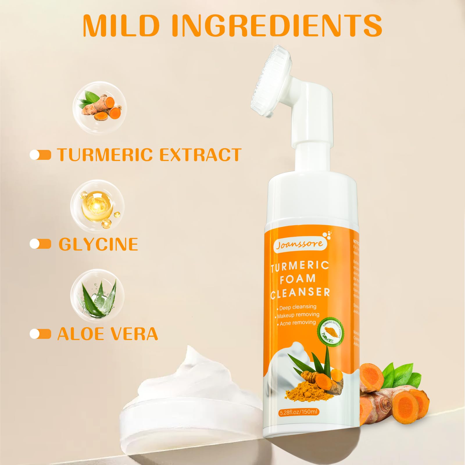 Joanssore 2Pcs Turmeric Facial Cleanser, Turmeric Face Wash, Turmeric Foaming Cleanser, Foaming Face Wash, Tumeric Face Wash, Tu