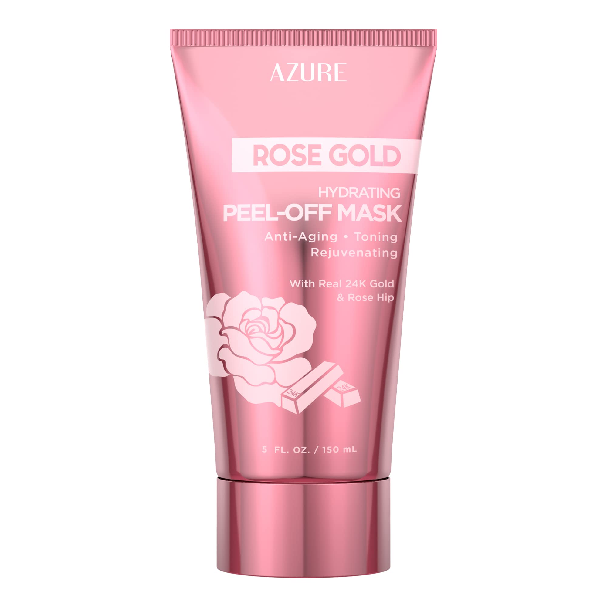 Azure Rose Gold Hydrating Peel Off Face Mask- Anti Aging, Toning & Rejuvenating - Removes Blackheads, Dirt & Oils - With Gold An