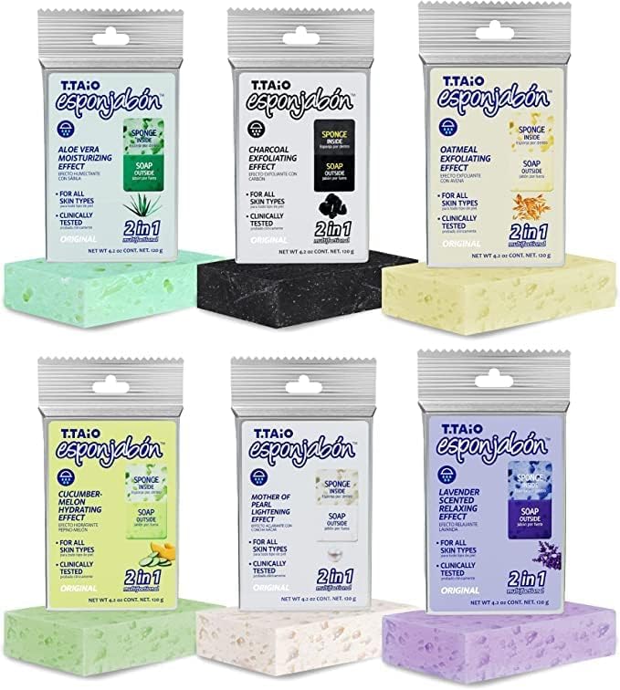 T.Taio Esponjabon Soap Sponge Variety Pack - Shower Scrubber & Bath Wash Scrub - Massage Face - Bathroom Accessories - Mother Of