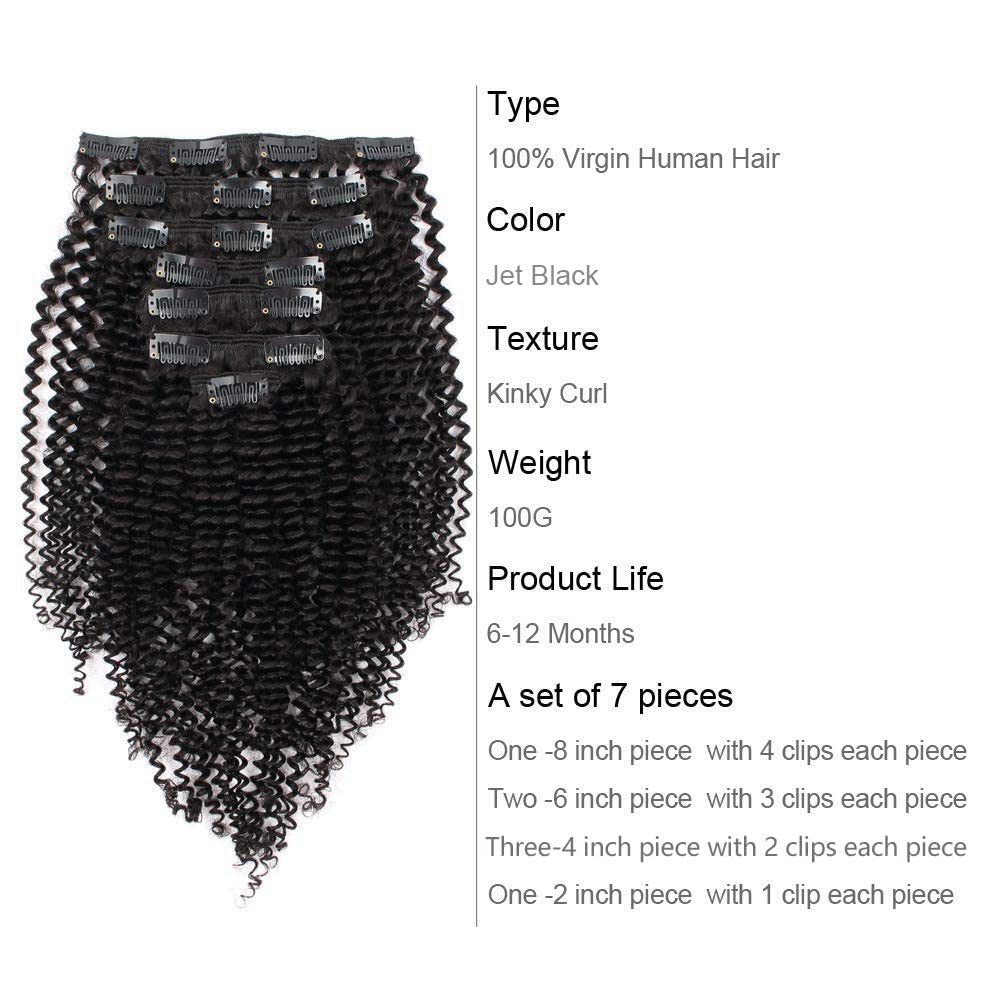 Abh Amazingbeauty Hair Kinkys Curly Clip In Hair Extensions 3C And 4A Double Wefts Real Remy Human Hair Curly Clip Ins For Afric