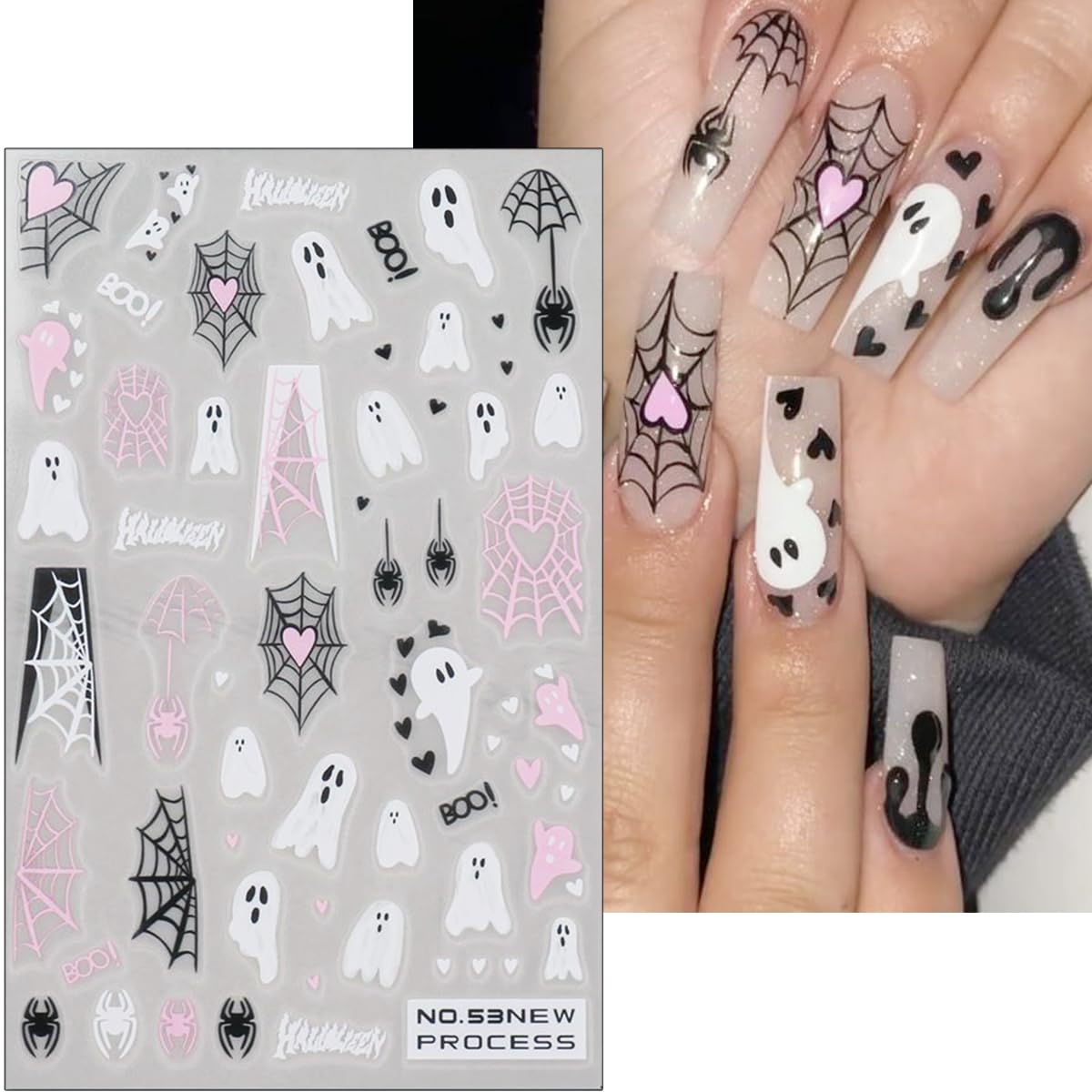 6Sheets Halloween Nail Art Stickers Cute Ghost Nail Decals For Nail Art Decoration 3D Pumpkin Spider Gothic Nail Art Design Stic