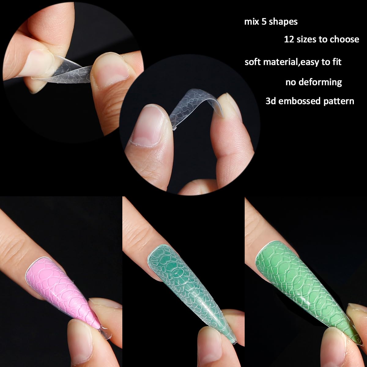 Fcozpjk Dual Forms For Polygel, 300Pcs 3D Snake Skin Pattern Nail Forms For Builder Gel Reusable Full Cover Soft Clear Poly Gel