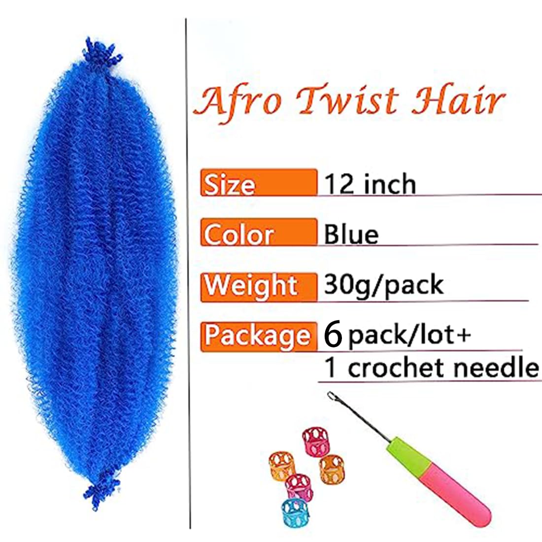 Springy Afro Twist Hair 12 Inch 6 Packs Pre Fluffed Marley Twist Braiding Hair For Black Women (12 Inch, 6 Packs, Blue)