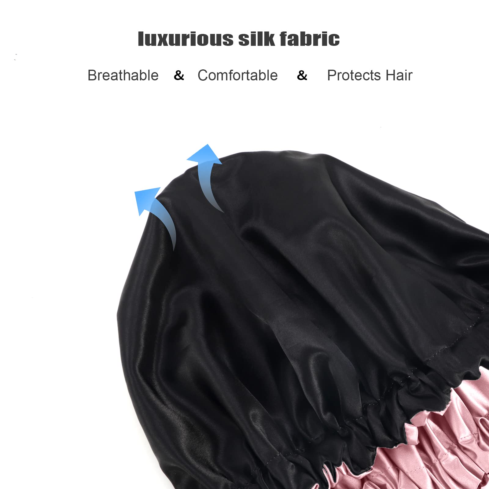 Amamba Shower Cap,100% Real Satin Lined Shower Cap,Extra Large Shower Cap For Women Reusable Waterproof,Adjustable Size&Long Hai