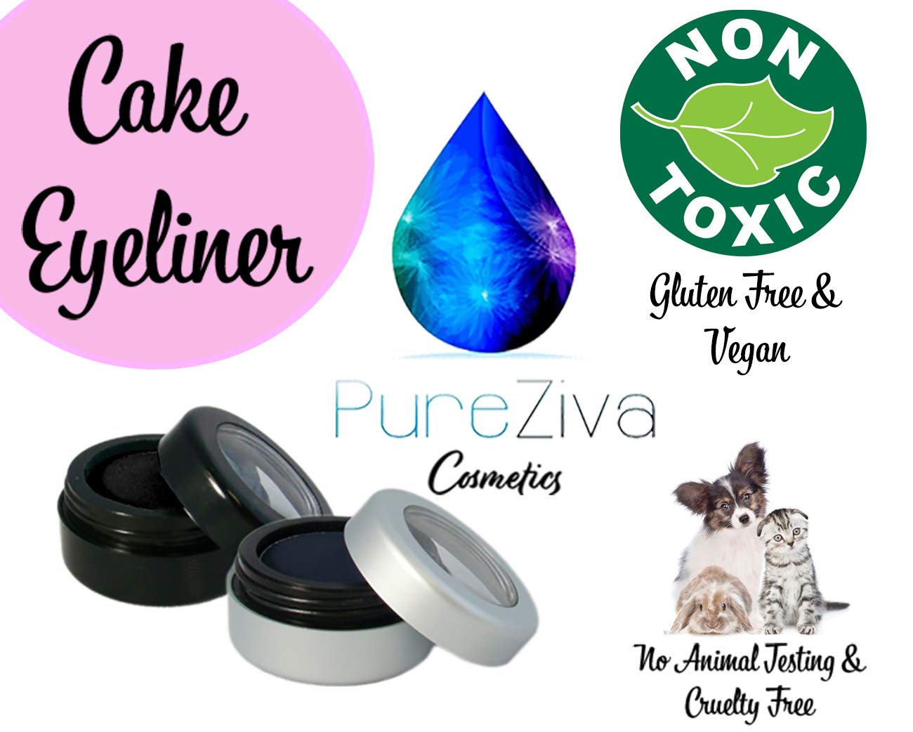 Pure Ziva Matte Chocolate Truffle Brown Cake Eyeliner & Pressed Eyeshadow, Water Activated Powder; Gluten & Cruelty Free