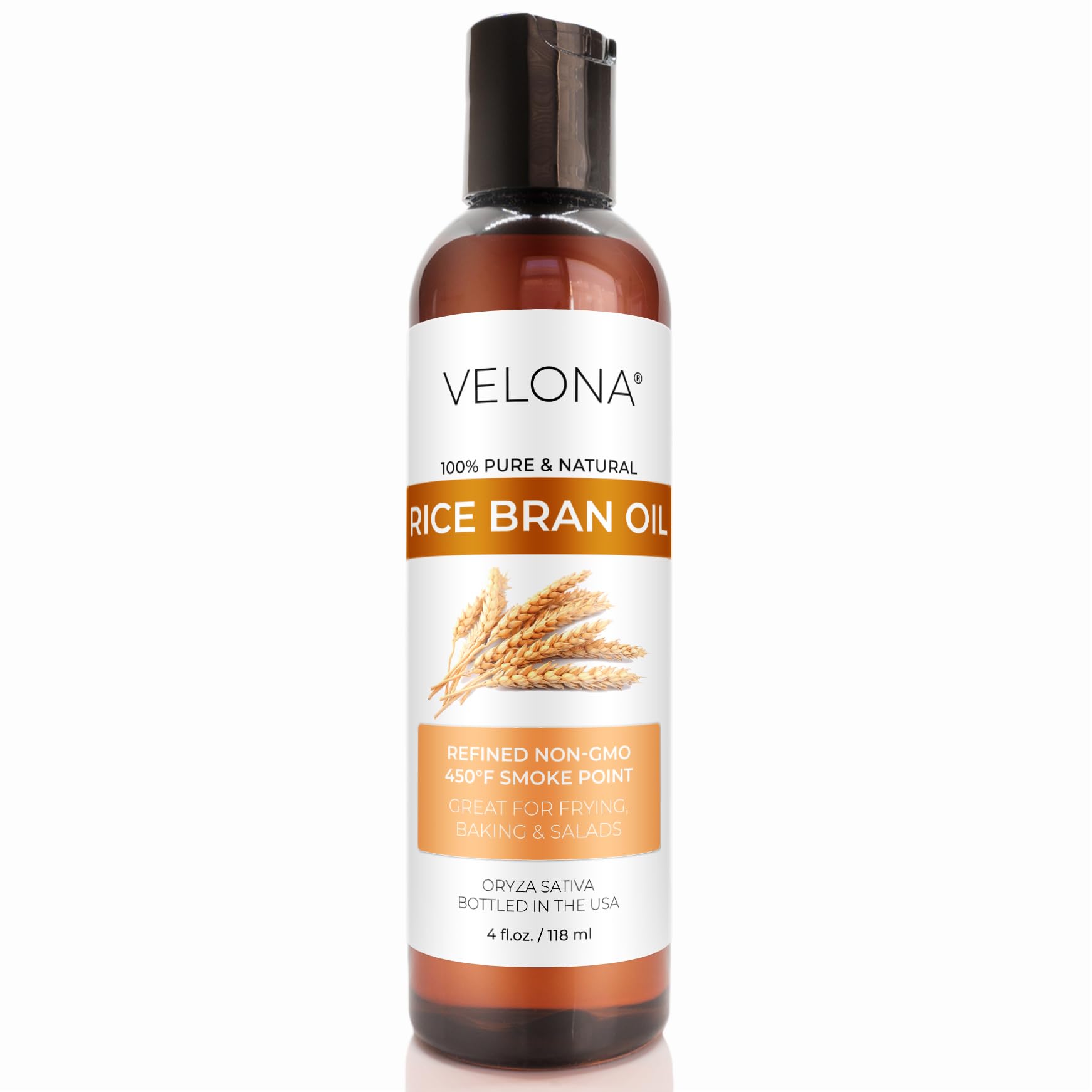 velona Rice Bran Oil 4 Fl Oz | 100% Pure and Natural Carrier Oil | Refined, Cold Pressed | Cooking, Face, Hair, Body & Skin Care
