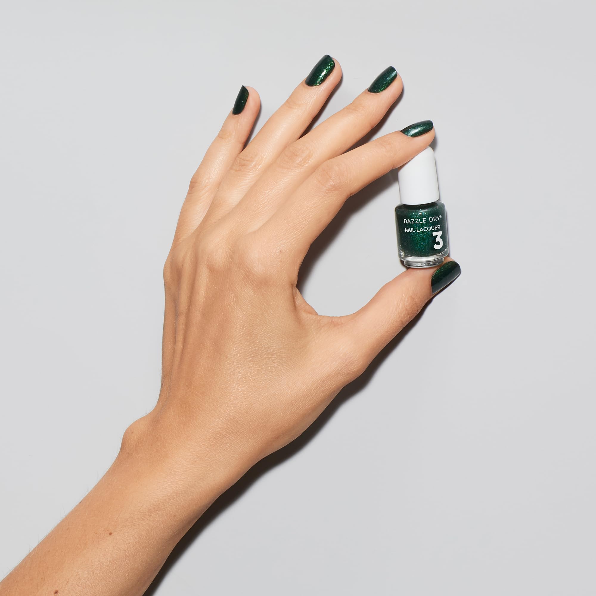 Dazzle Dry Mini Kit 4 Step System - Evergreen - A Pine Green With Blue Glitter Flecks. Full-Coverage Glitter. (5 Piece Kit / 5 M