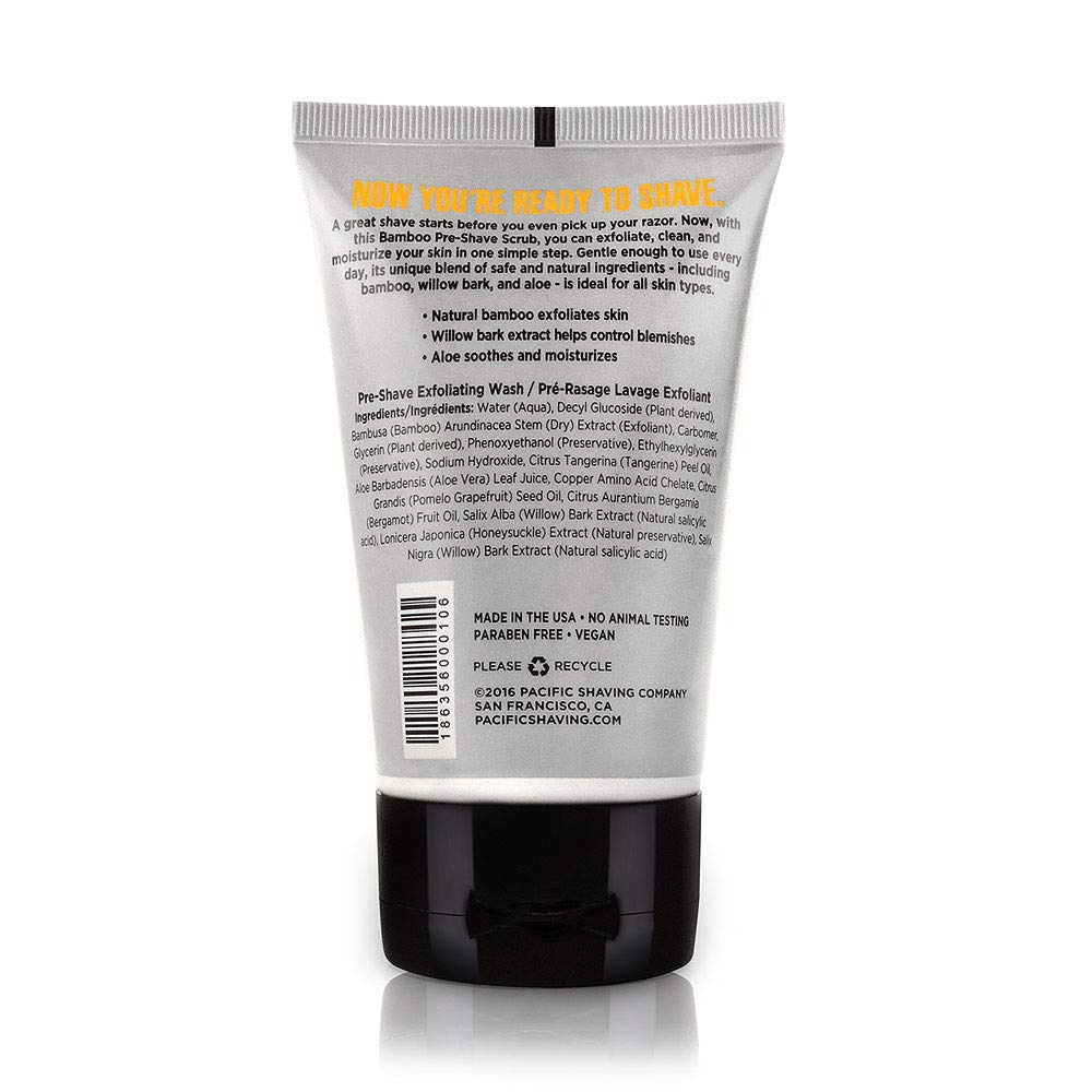 Pacific Shaving Company Bamboo Pre-Shave Scrub - With Bamboo, Aloe & Willow Bark,Exfoliates,Soothes & Moisturizes Skin,Helps Con
