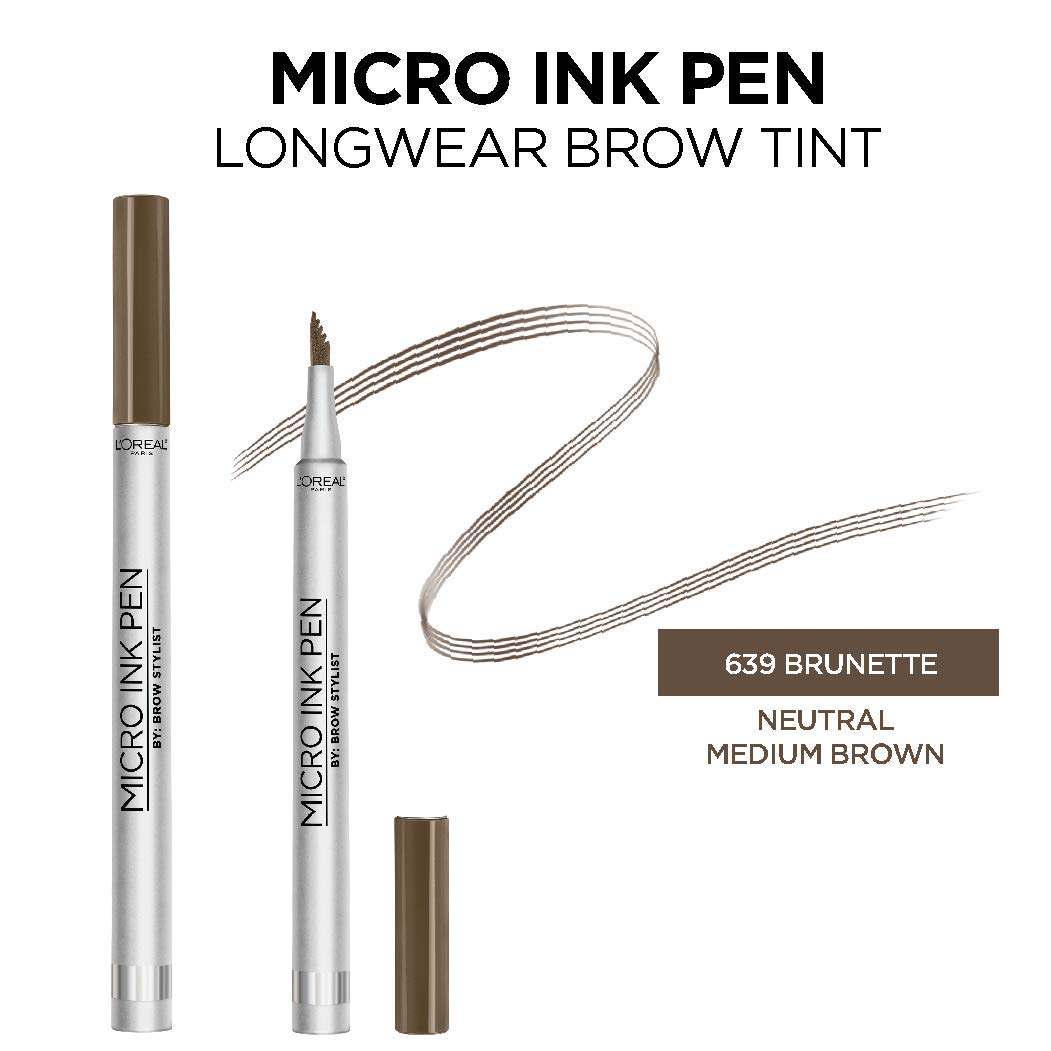 L'Oreal Paris Micro Ink Pen by Brow Stylist, Longwear Brow Tint, Hair-Like Effect, Up to 48HR Wear, Precision Comb Tip, Brunette
