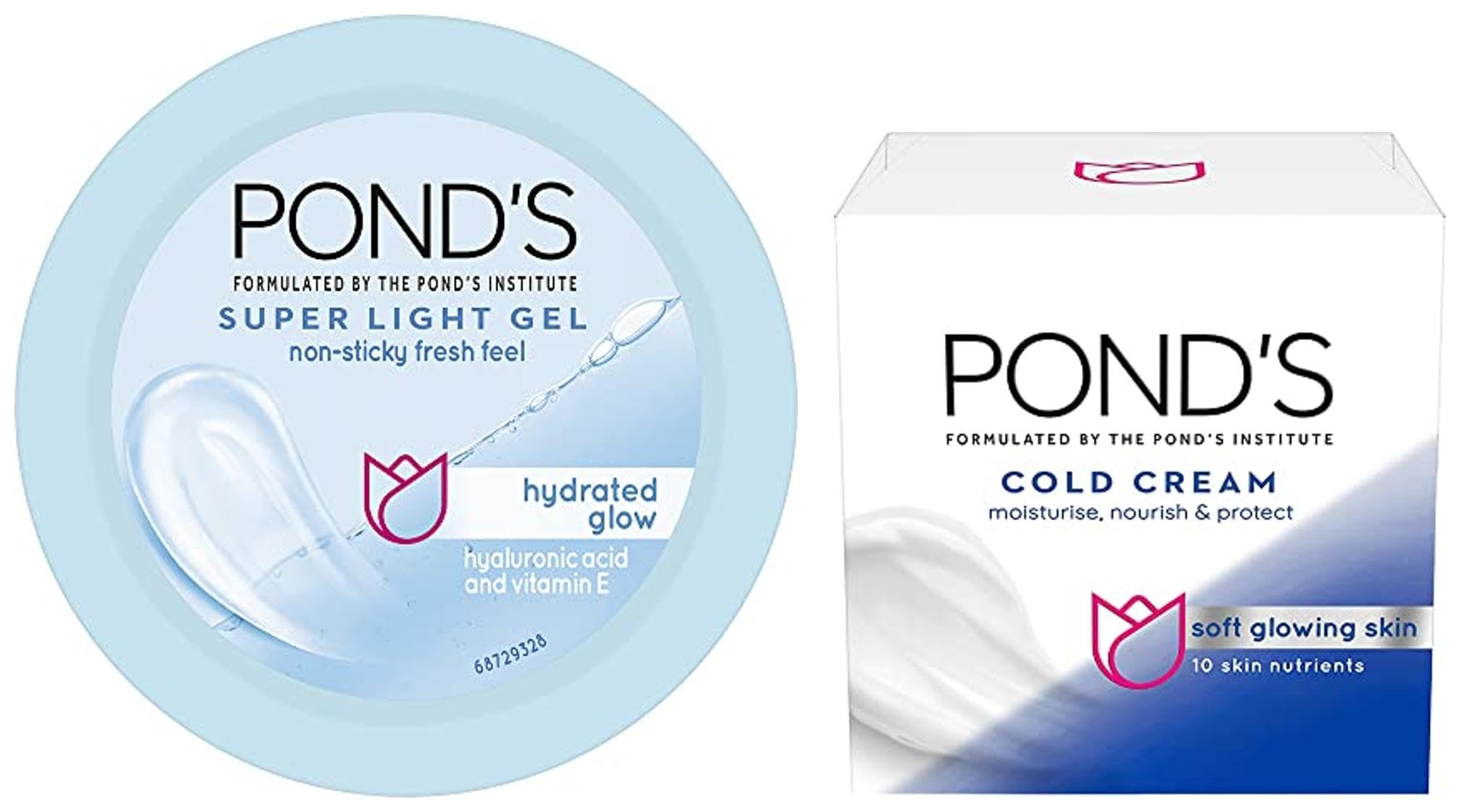 PondS Moisturising Cold Cream, 102Ml & PondS Super Light Gel Oil Free Face Moisturizer 50 Ml, With Hyaluronic Acid & Vitamin E