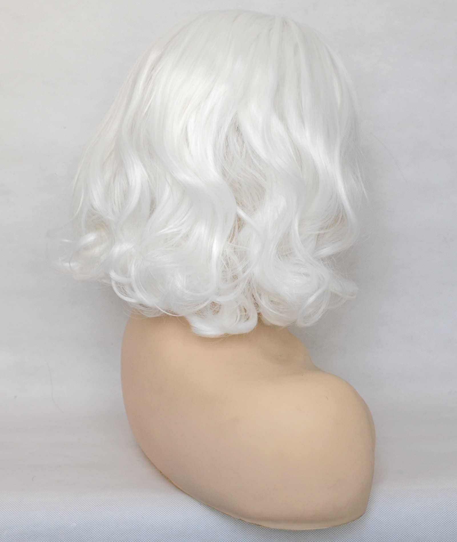 Bluple White Lace Front Wig Short Wavy Bob Style Platinum White 1001# Loose Wave Curly Synthetic Hair Side Part Half Hand Tied R