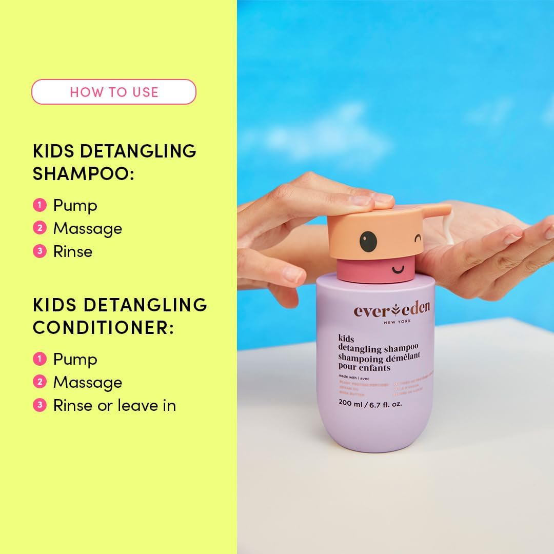 Evereden Kids Complete Haircare Set: Hair Detangling Shampoo, Conditioner & Spray for Children Ages 3+, Plant Protein Peptides &