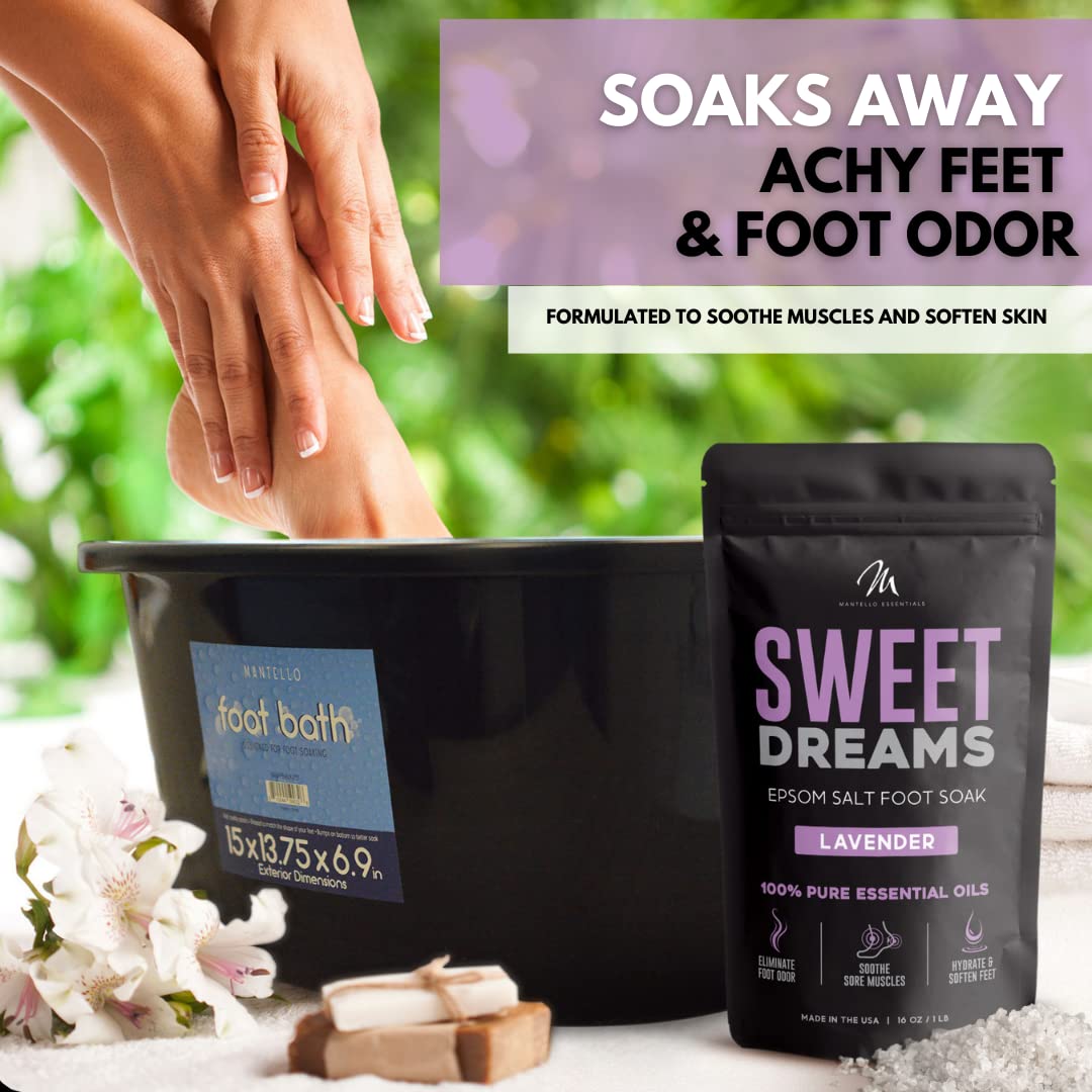 Mantello Foot Soak - Lavender Sweet Dreams - Epsom Salt Foot Soaking Salts - 1 lb Bag for Softening and Smoothing Feet