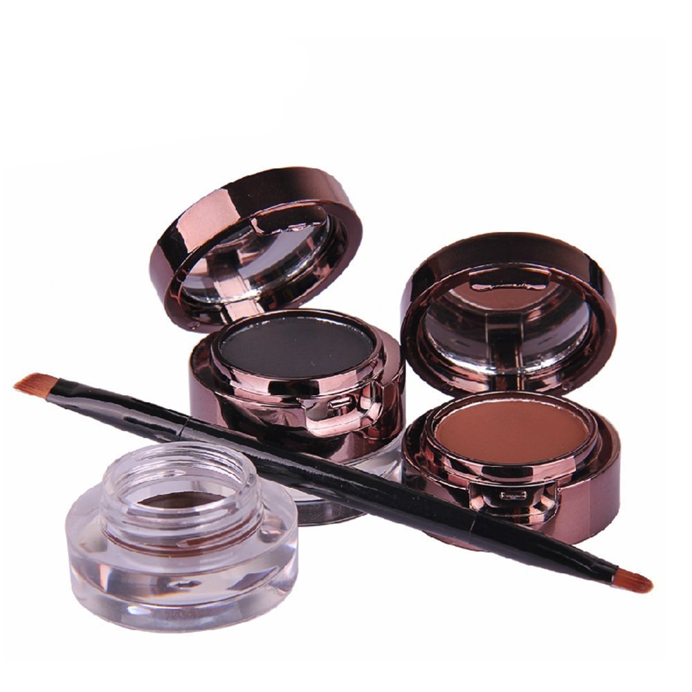 Ucanbe 4 In 1 Black Brown Eyeliner Gel And Eyebrow Powder Makup Set Professional Water-Proof Long Lasting Eye Liner Brow Kit Wit
