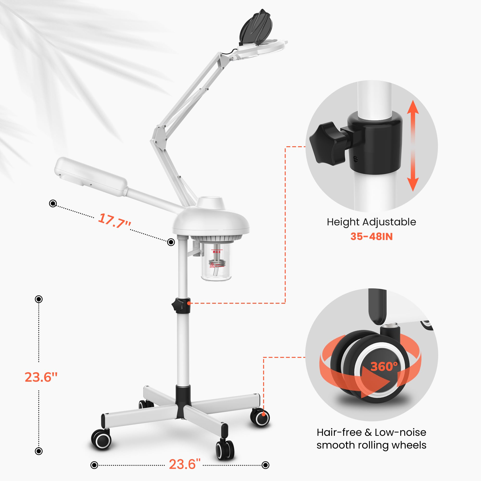 Tasalon 2-In-1 Professional Facial Steamer With 5X Magnifying Lamp, Esthetician Steamer On Wheels With Ozone And Hot Mist, Stand
