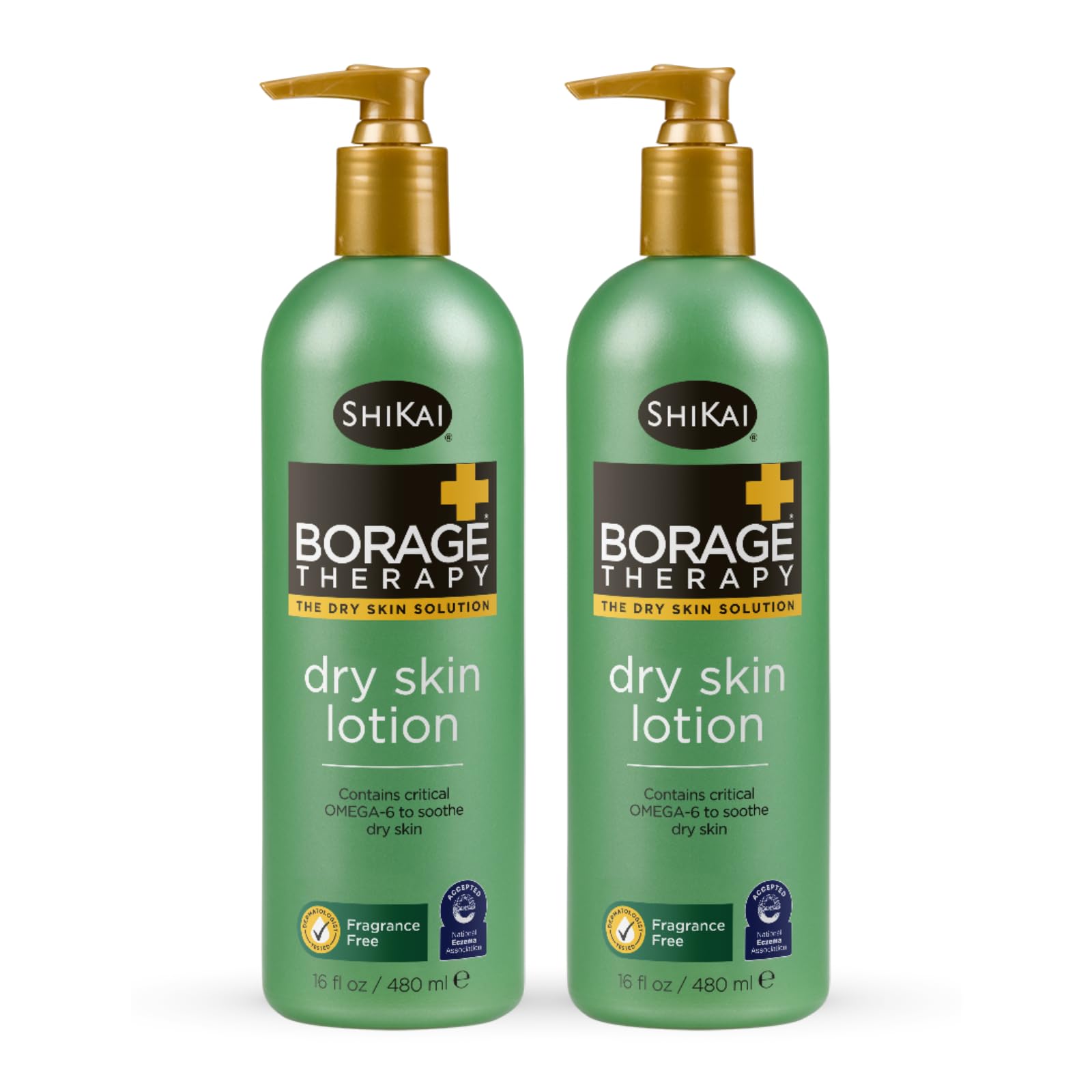 ShiKai Borage Therapy Dry Skin Lotion Moisturizer (16oz, Pack of 2) Unscented Skincare | Hydrating Lotion for Eczema, Dry Hands 