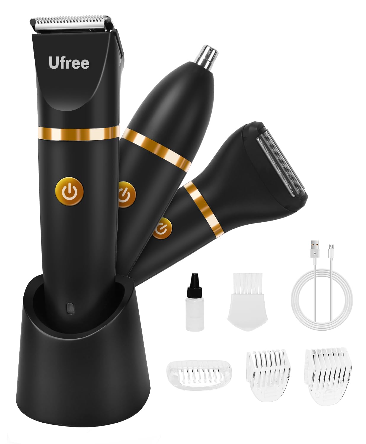 Ufree Body Hair Trimmer for Men, Manscape Ball Pubic Hair Trimmer, 3 in 1 Body Grooming Kit for Groin, Waterproof Body Electric 