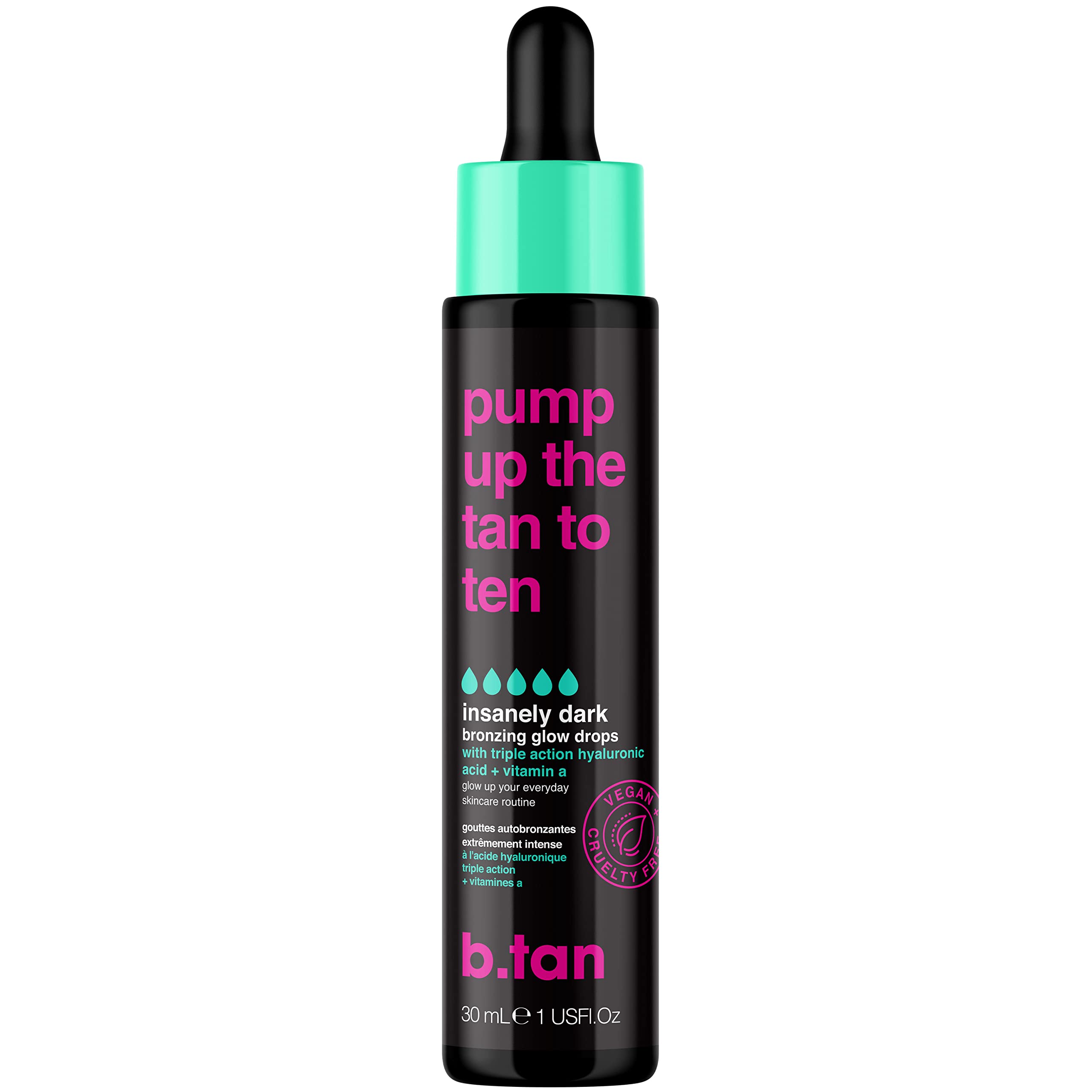 B.Tan Darkest Self Tanning Drops For Face & Body | Pump Up The Tan To Ten - Insanely Dark Gradual Sunless Tanner Bronzing Glow D