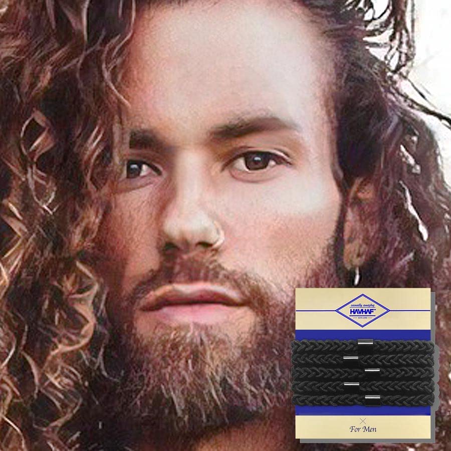 HAVHAF Braided Mens Hair Ties For Men 5 pcs(XL, Black) - For Buns curly Thick Dense Hair Elastic Hair Ties For guys  No damage c