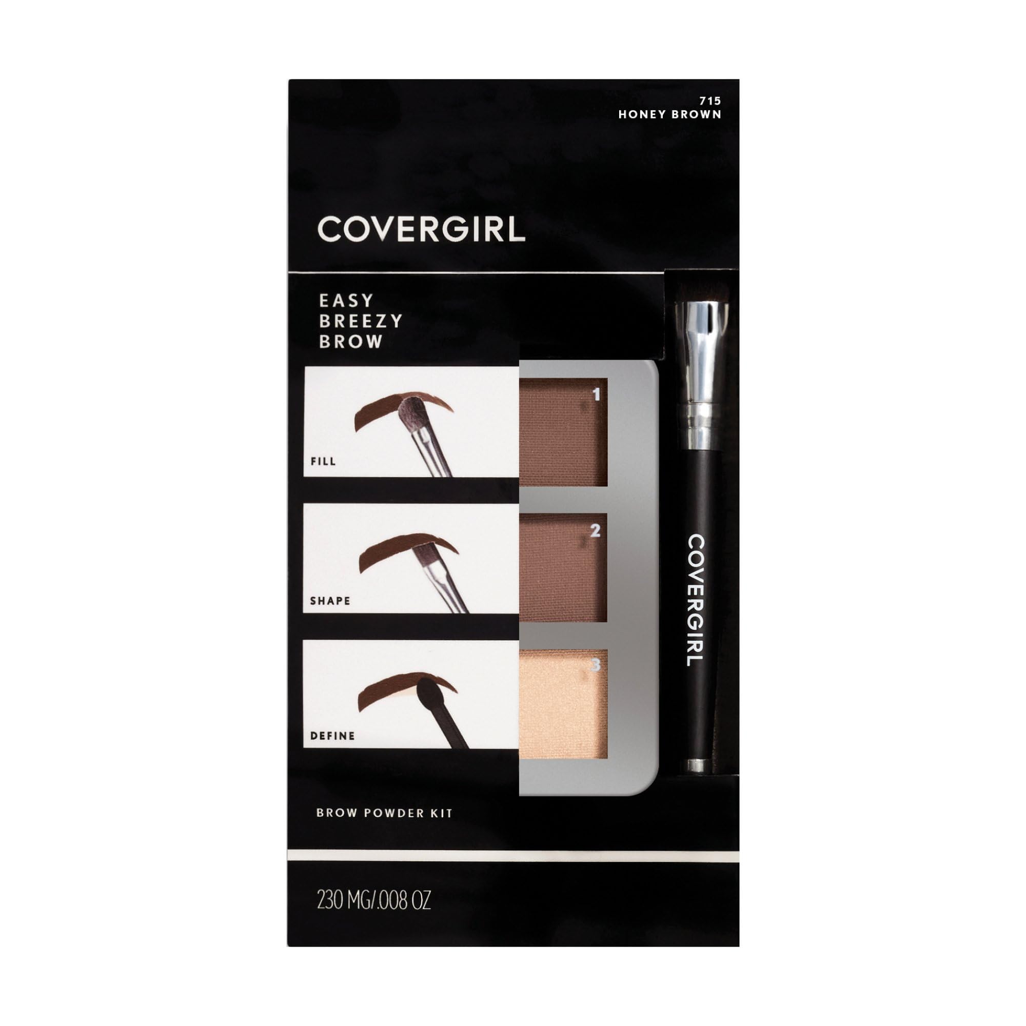 Covergirl - Easy Breezy Brow Powder Kit, Three Shades Brow Definer, Professional Double-Ended Angled Brush, Effortless, 100% Cru
