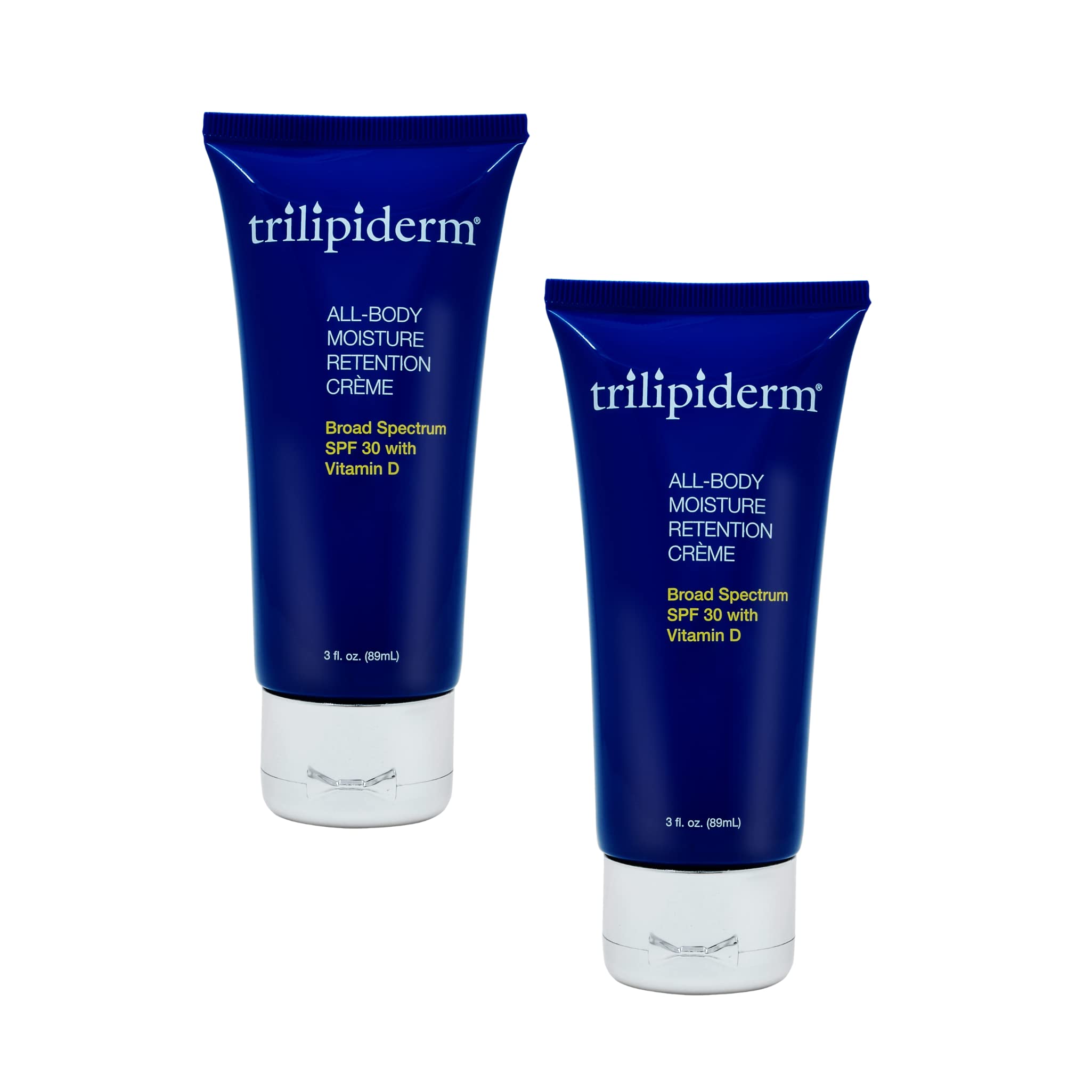 Trilipiderm All-Body Moisture Retention Crme Broad Spectrum SPF 30 with Vitamin D - 2-PACK of Travel-Size 3 Ounce Tubes - Plant-