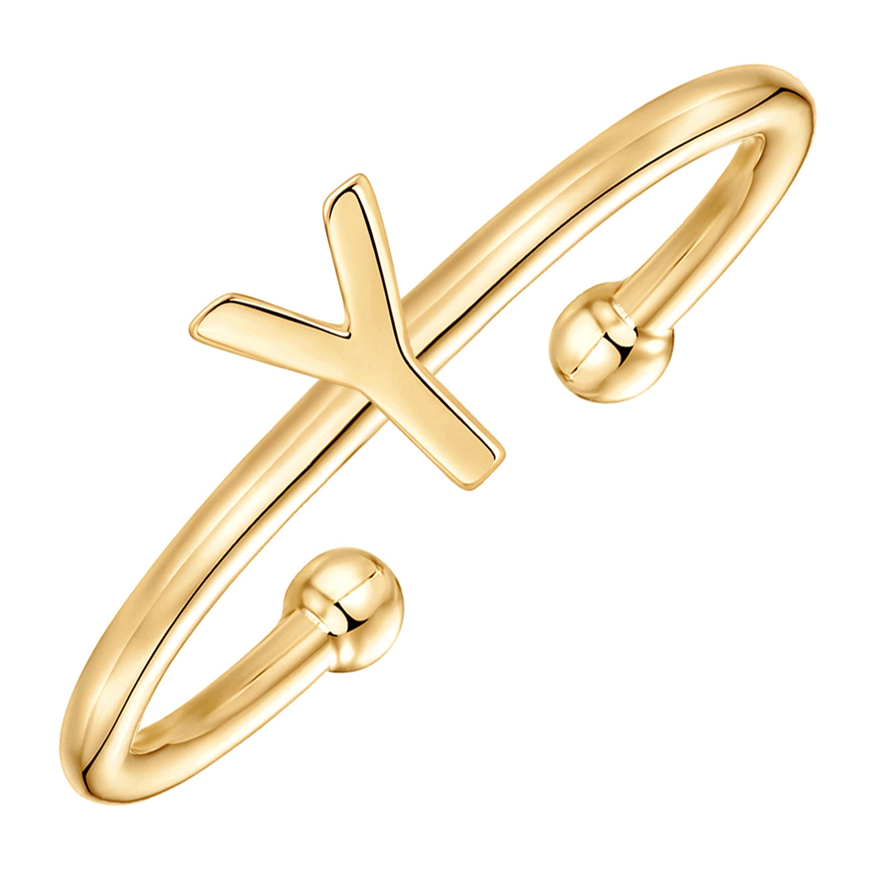PAVOI 14K Yellow Gold Plated Adjustable Initial Ring - Women 's Fashion Y Initial Ring