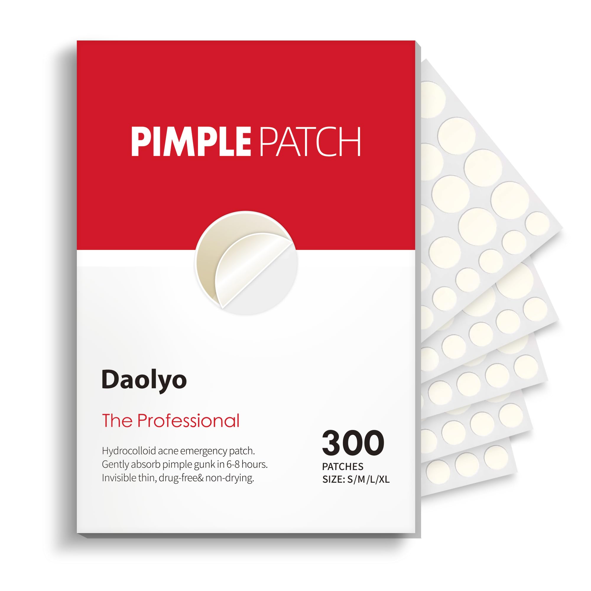 Daolyo Pimple Patches for Face, 4 Size 300 Counts Acne Patches, Hydrocolloid Patches for Covering Zits and Blemishes, Spot Stick
