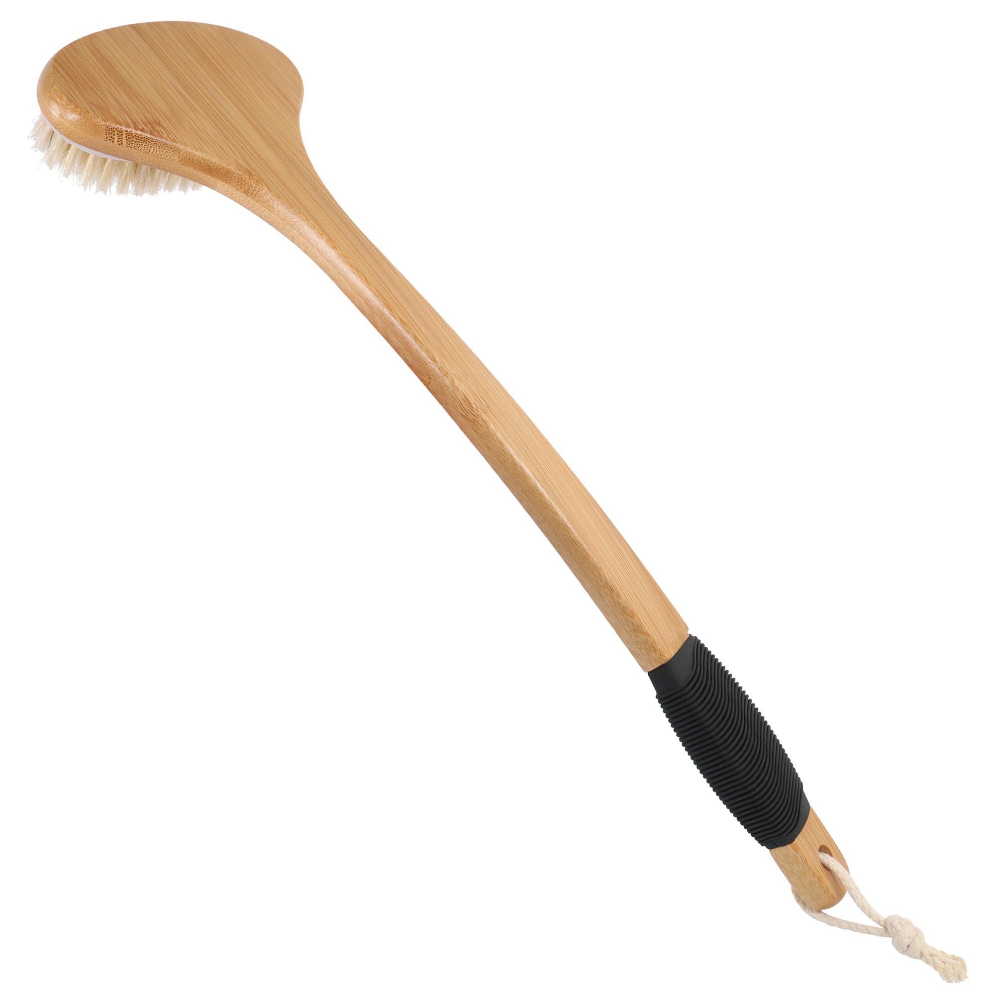 Owiizi Back Scrub Brush For Shower,Stiff Boar Bristles Bamboo Curved Long Handle Antiskid Body Bath Brush For Back Use Wet Or Dr