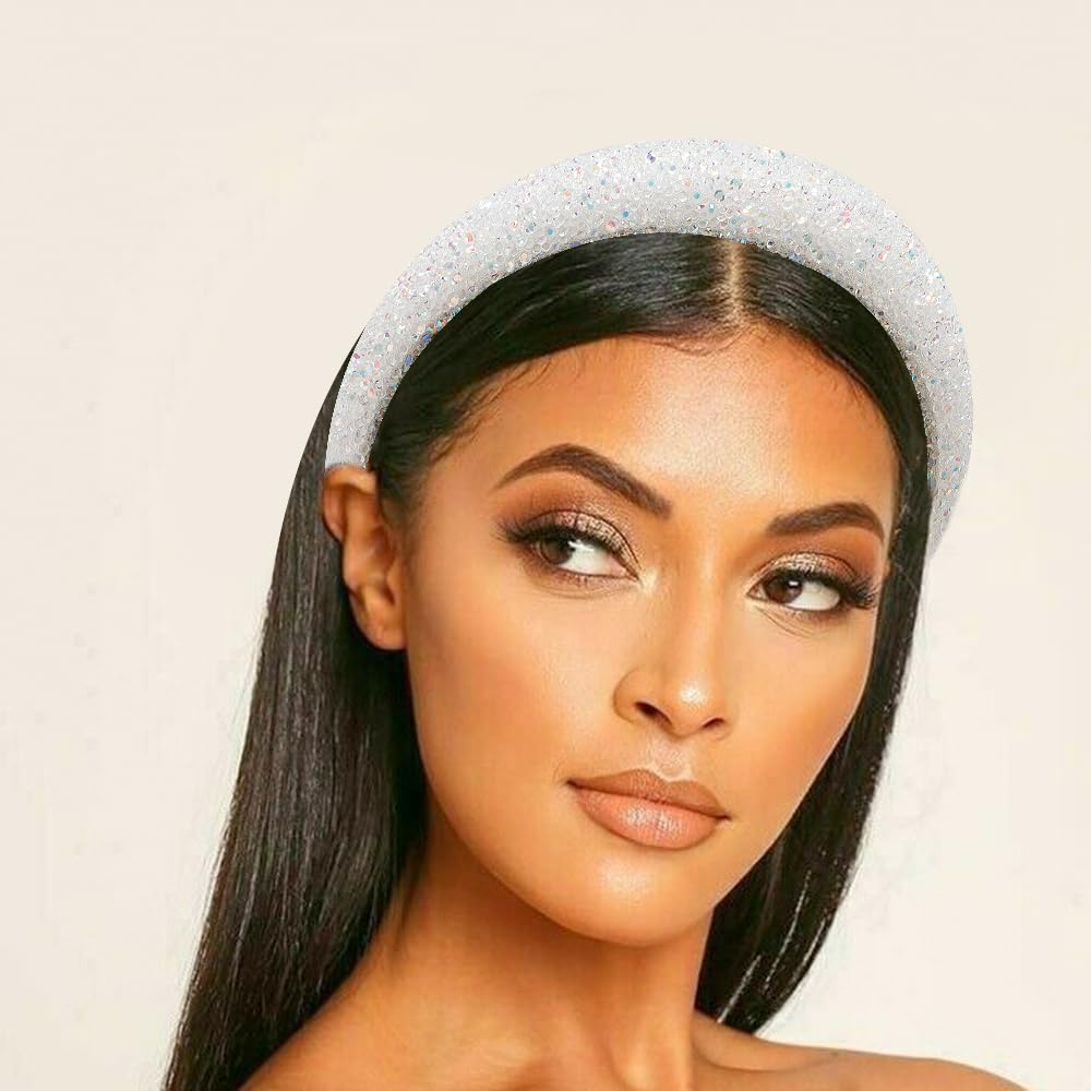 Ahoney 2 Pack Rhinestone Headband For Women Girls, Glitter Sequin Beaded Pearls Padded Headbands For Women Prom Wedding Sparkly