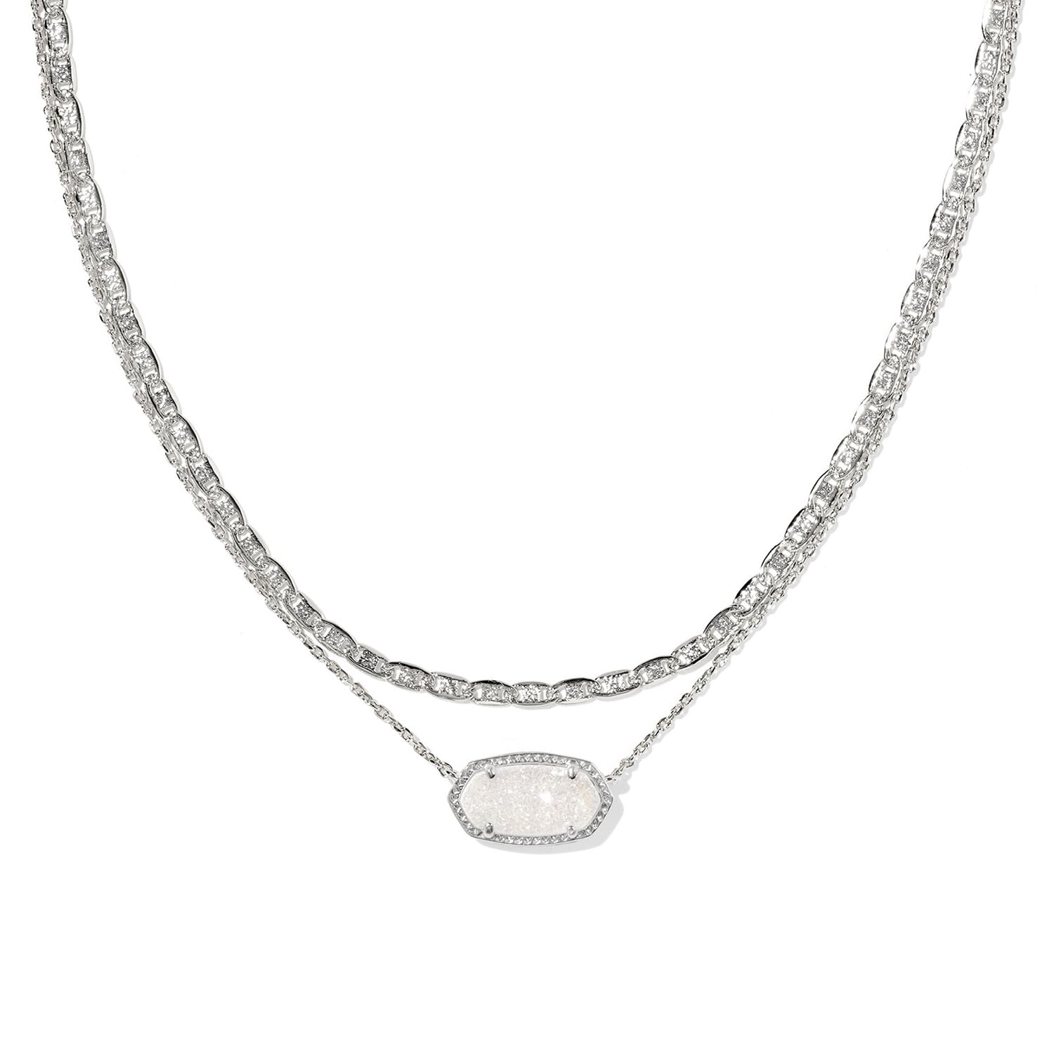 Kendra Scott Elisa Multi Strand Necklace, Rhodium-Plated Brass, Fashion Jewelry for Women, Iridescent Drusy
