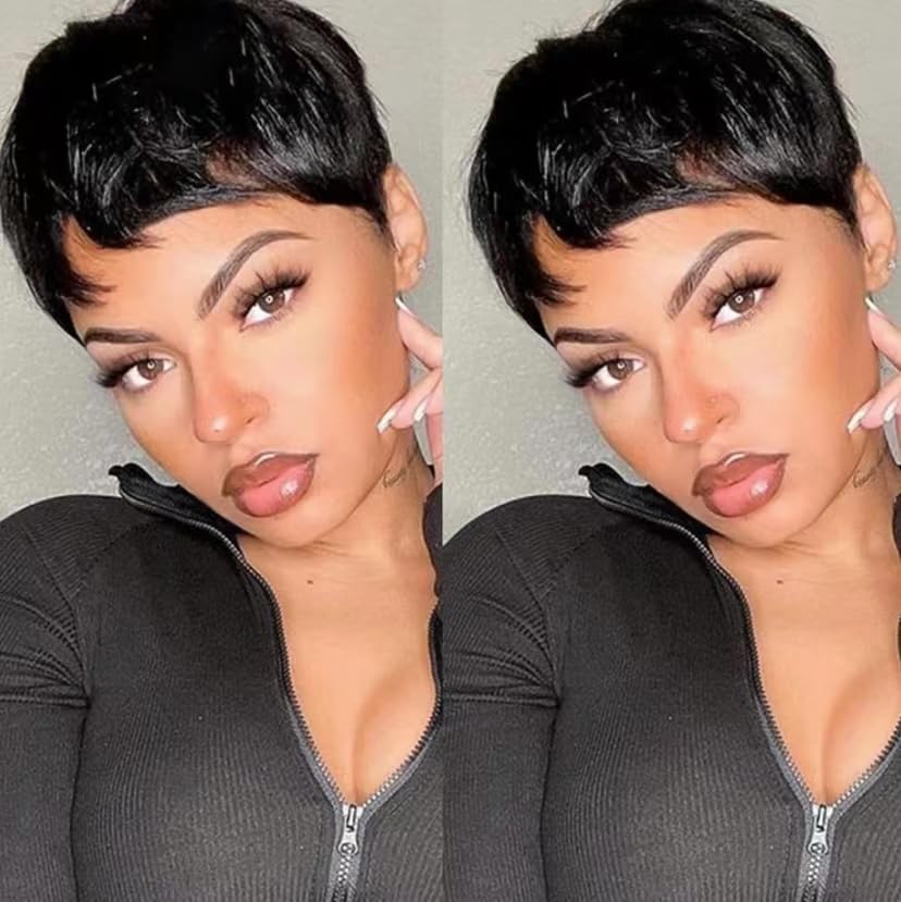 HOTKIS Pixie Cut Wig Human Hair for Black Women Natural Straight Short Human Hair Wigs Brazilian Hair Short Pixie Cut Wigs Human