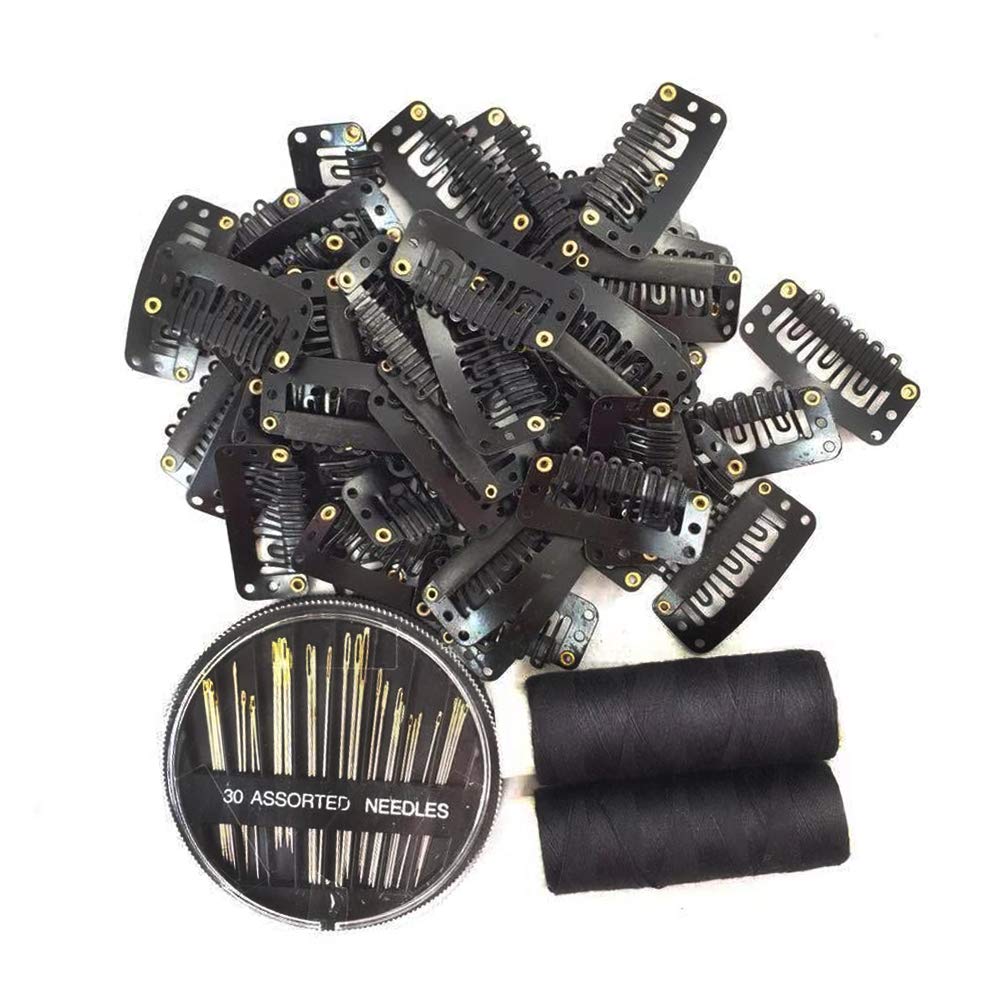 50Pcs Wig Clips 32mm Snap Clips For Hair Extensions I Shape Hair Clips Tools 6 Teeth Black Color Hair Extension Clips 30 Assorte