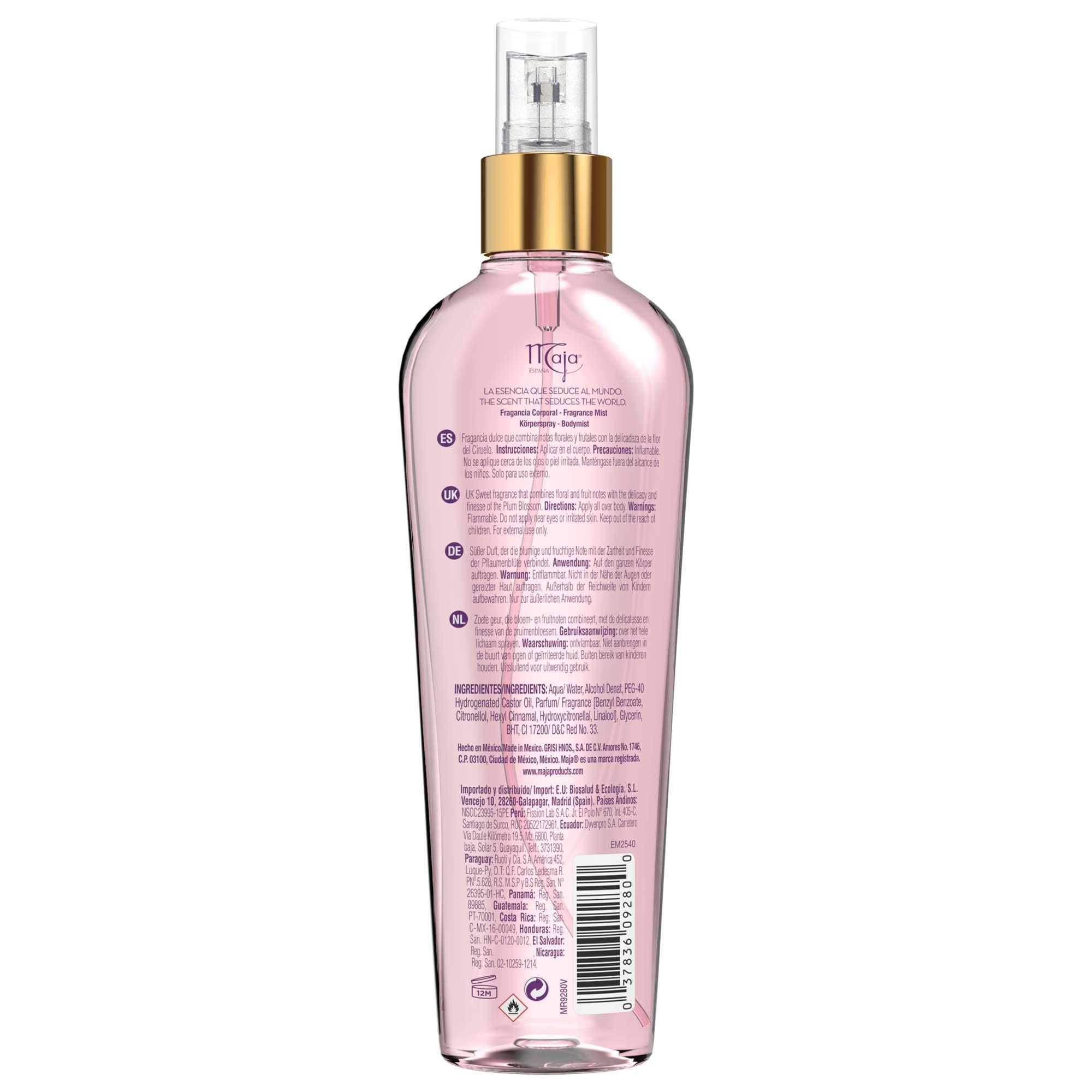 Maja Plum Blossom Perfumed Body Mist with Floral and Fruity notes to refresh yourself any time, Transparent Purple, 8.1 Fl Oz, S