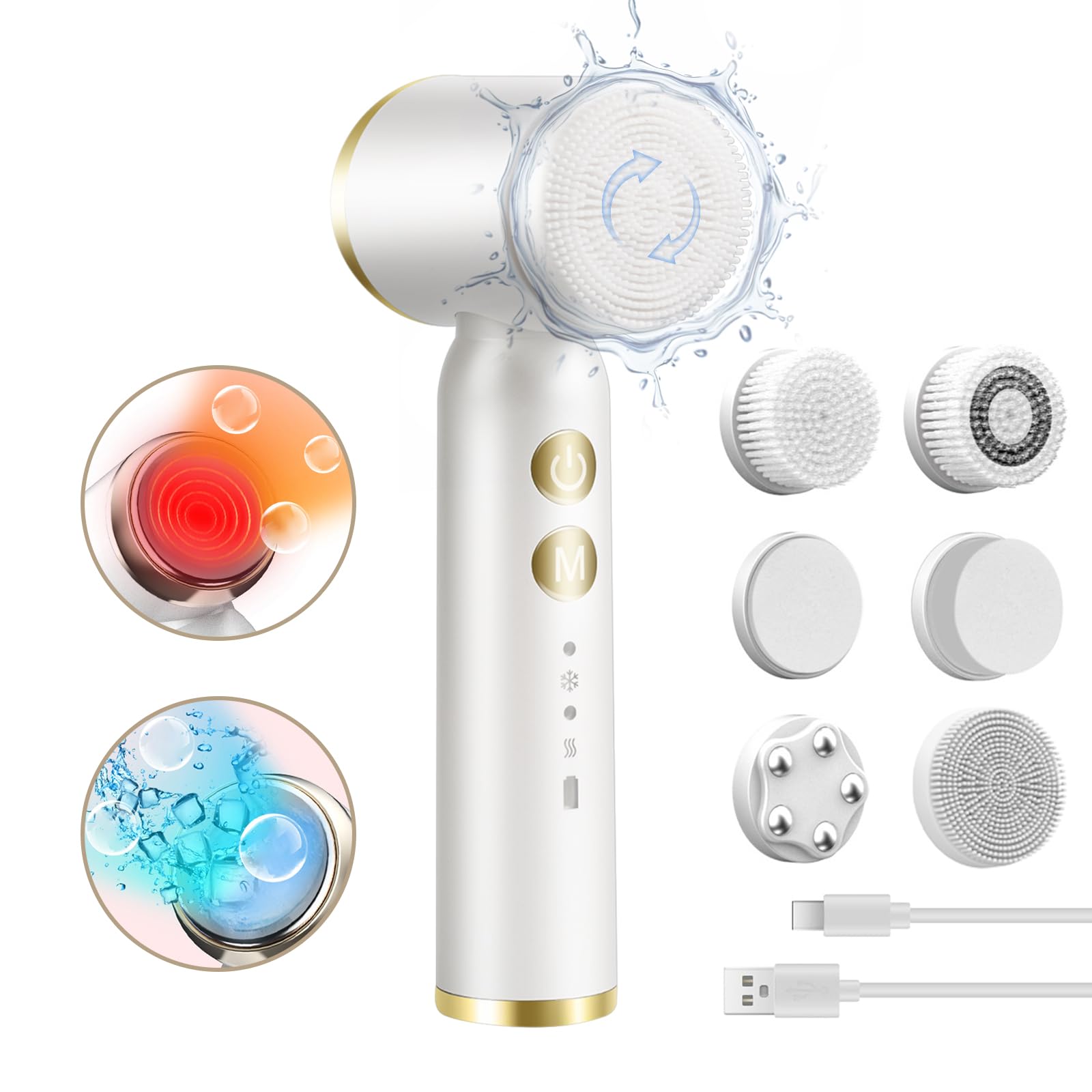 Landmore Facial Cleansing Brush, 8 In 1 Spin Face Wash Brush Rechargable Waterproof Face Scrubber With 6 Brush Heads, 3 Speeds F