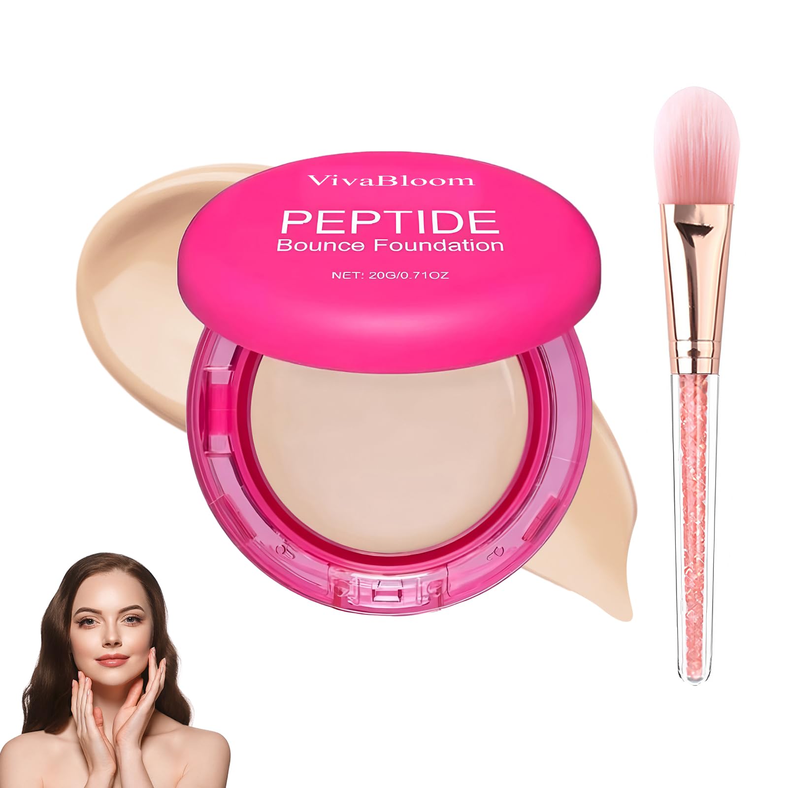 VivaBloom Peptide Bounce Foundation Hydrating Skin Tint 0.71 oz  Lightweight Buildable Coverage  Long Lasting Natural Finish 