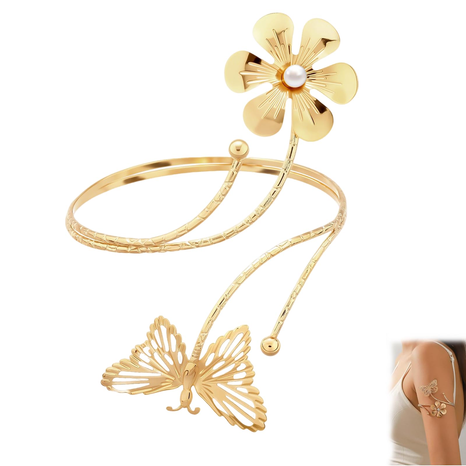 YUISI Starfish Arm Cuff Jewellery for Women, Minimalist Stackable Beach Bracelet, Elegant Adjustable Armwear Bangle for Travel &