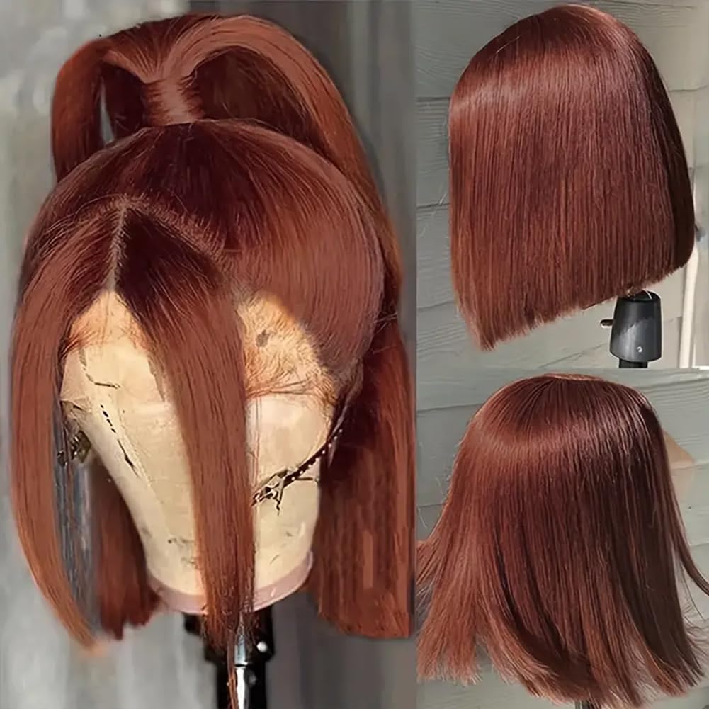 Supsyousf 10 Inch Reddish Brown Short Bob Wig Human Hair 13X4 Lace Front Wigs Human Hair Pre Plucked With Baby Hair Glueless Bra