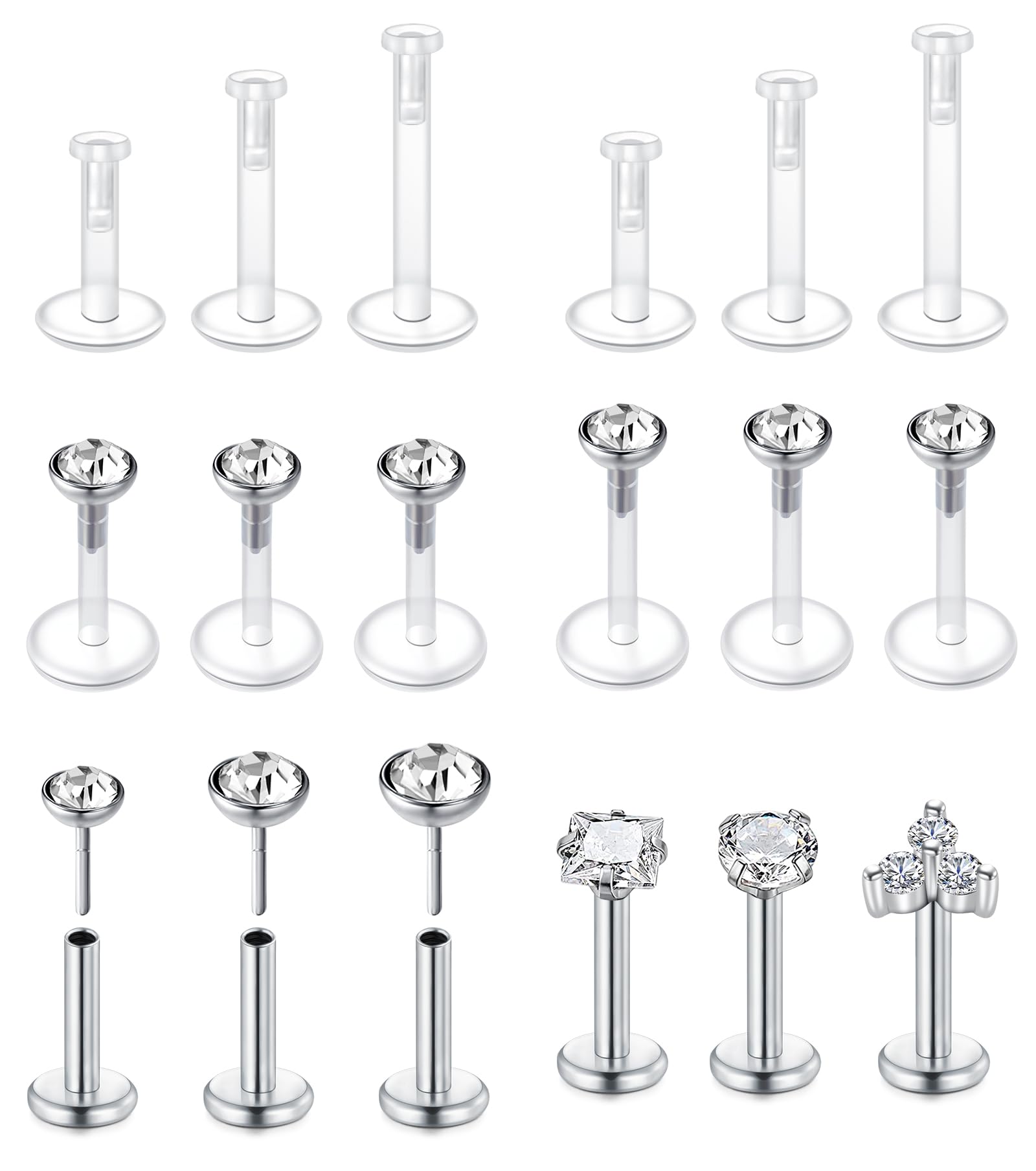 QWALIT Plastic Medusa Piercing Jewelry Lip Labret Helix 16g Threadless Clear Cartilage Earrings Stud