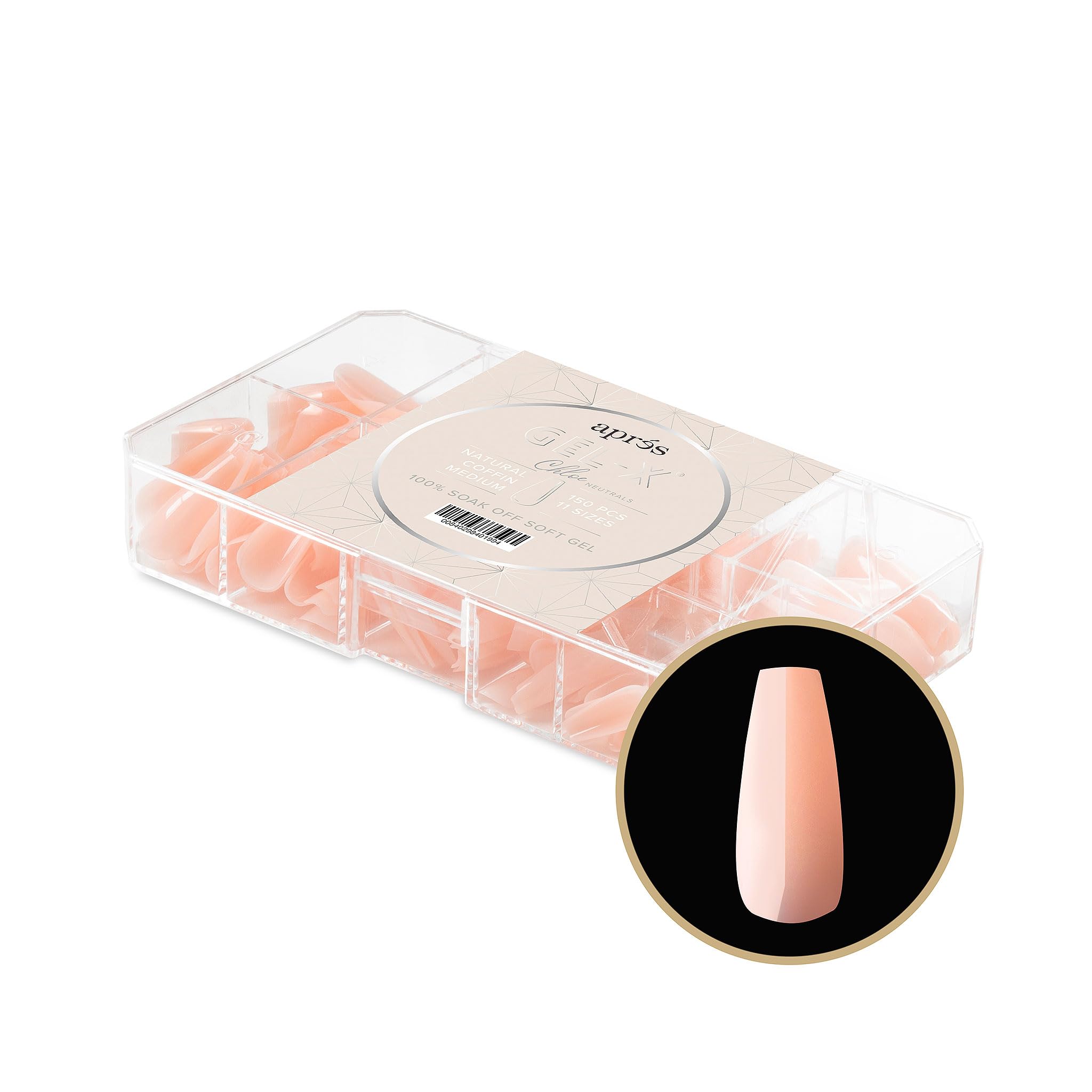 Apres Neutrals Gel-X Chloe Box Of Nail Tips, 11 Sizes 00-9, Soft Gel Tip Box (150pcs) (Natural Coffin Medium, 150)